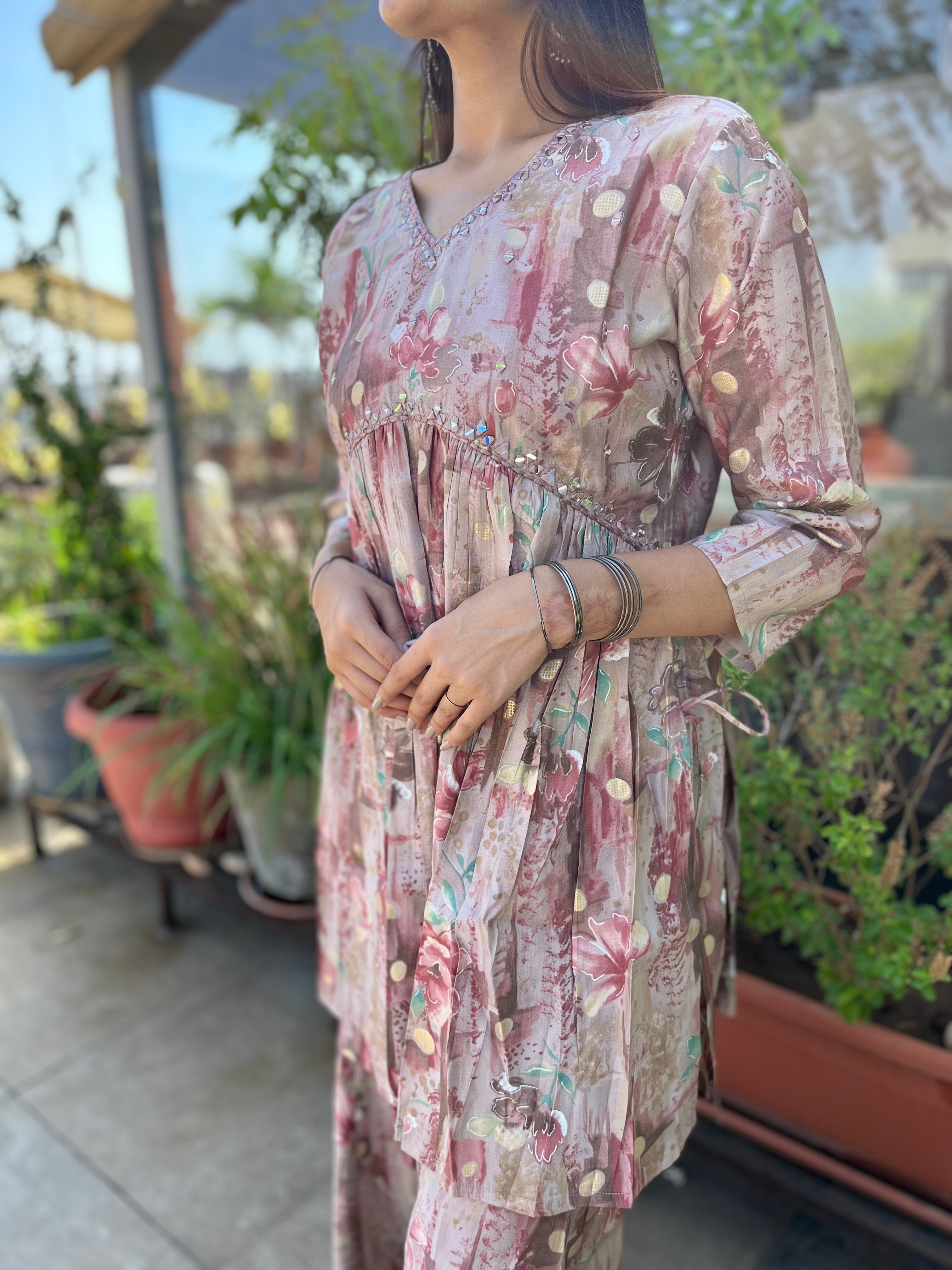 Image of Pink Semi Sharara Alia Cut- 2 Piece Set