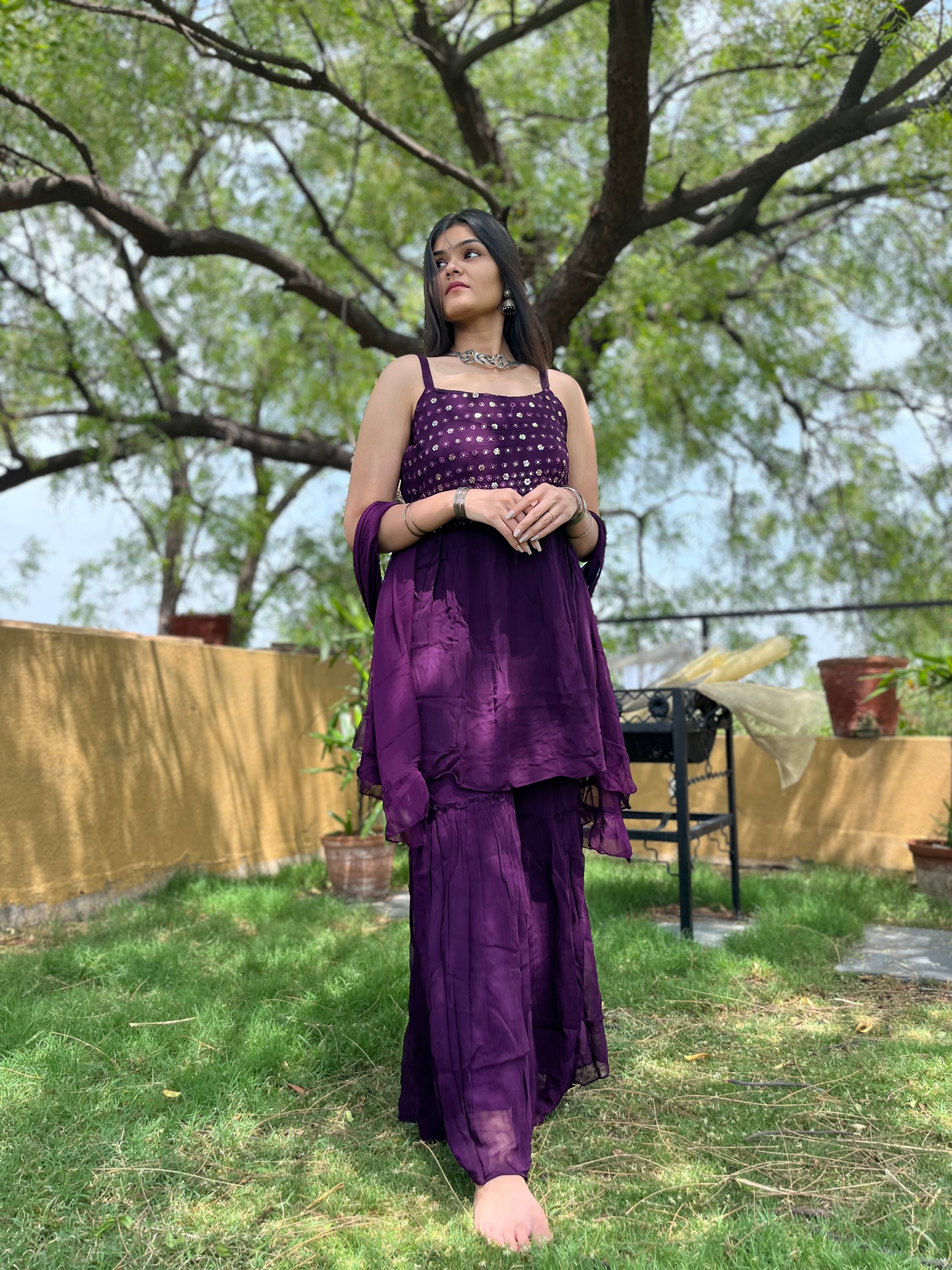 Image of Vibrant Violet Sharara Set - 3 Piece