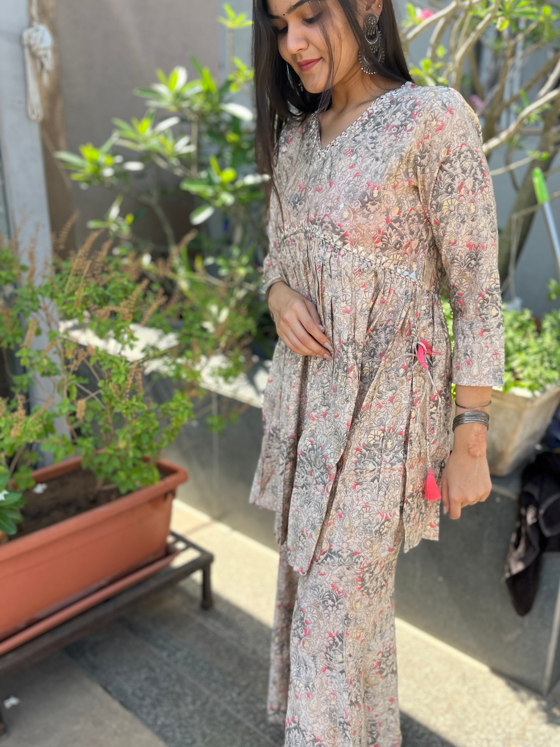 Semi Sharara Alia Cut- 2 Piece Set