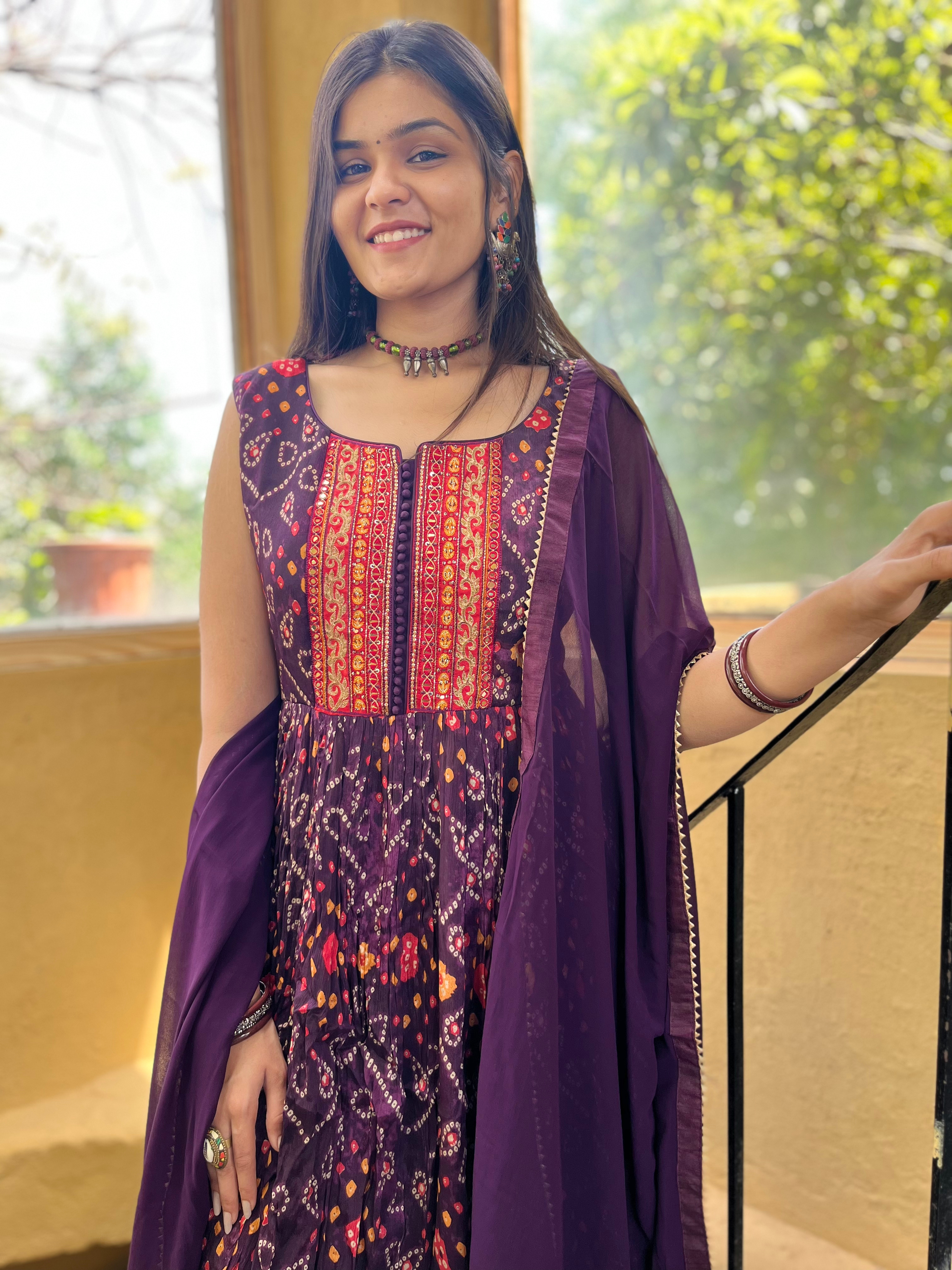 Image of Naira Cut Palazzo Set with Bandhani Print