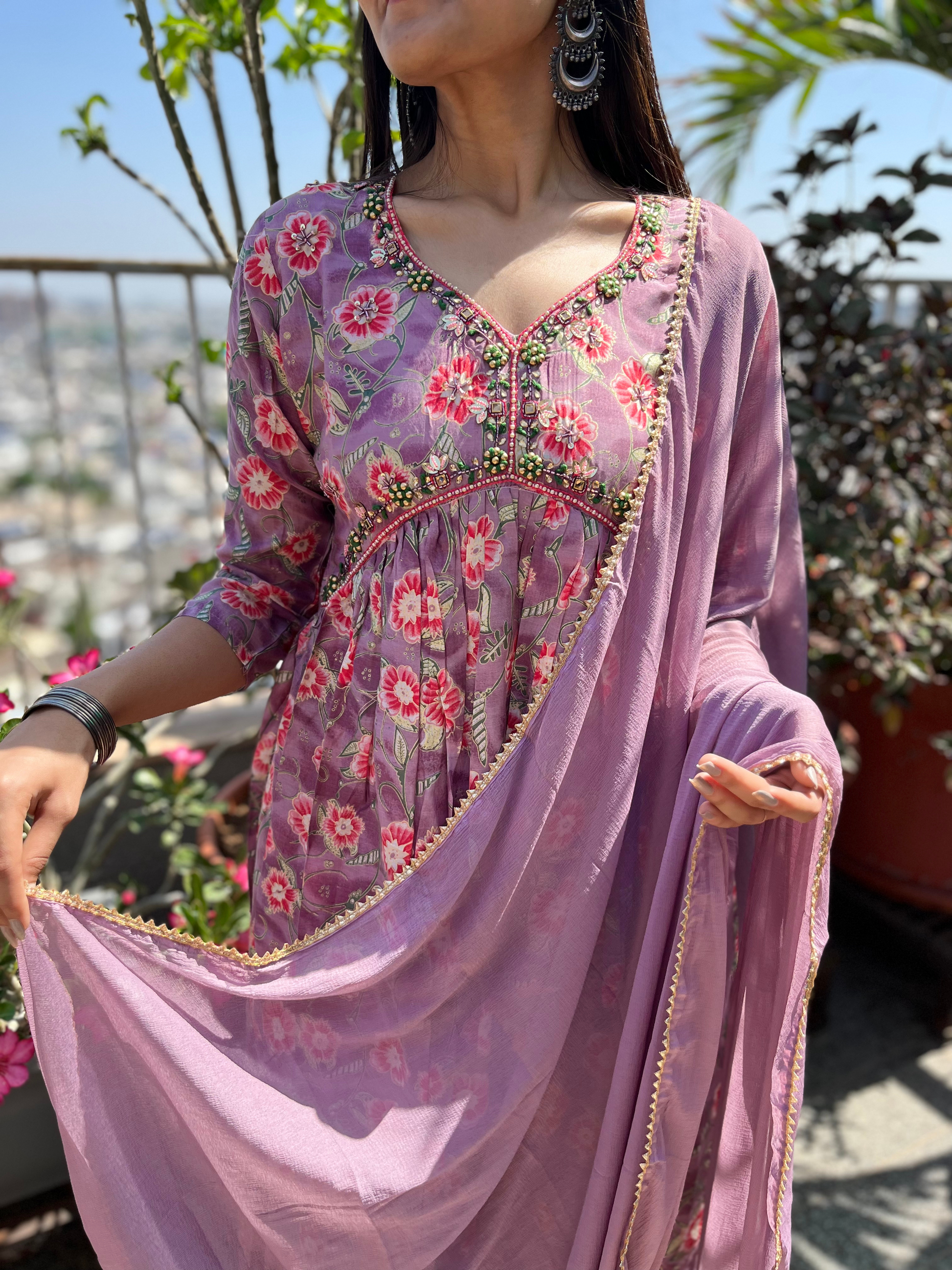 Orchid Pattern Alia Cut- 3 Piece Set
