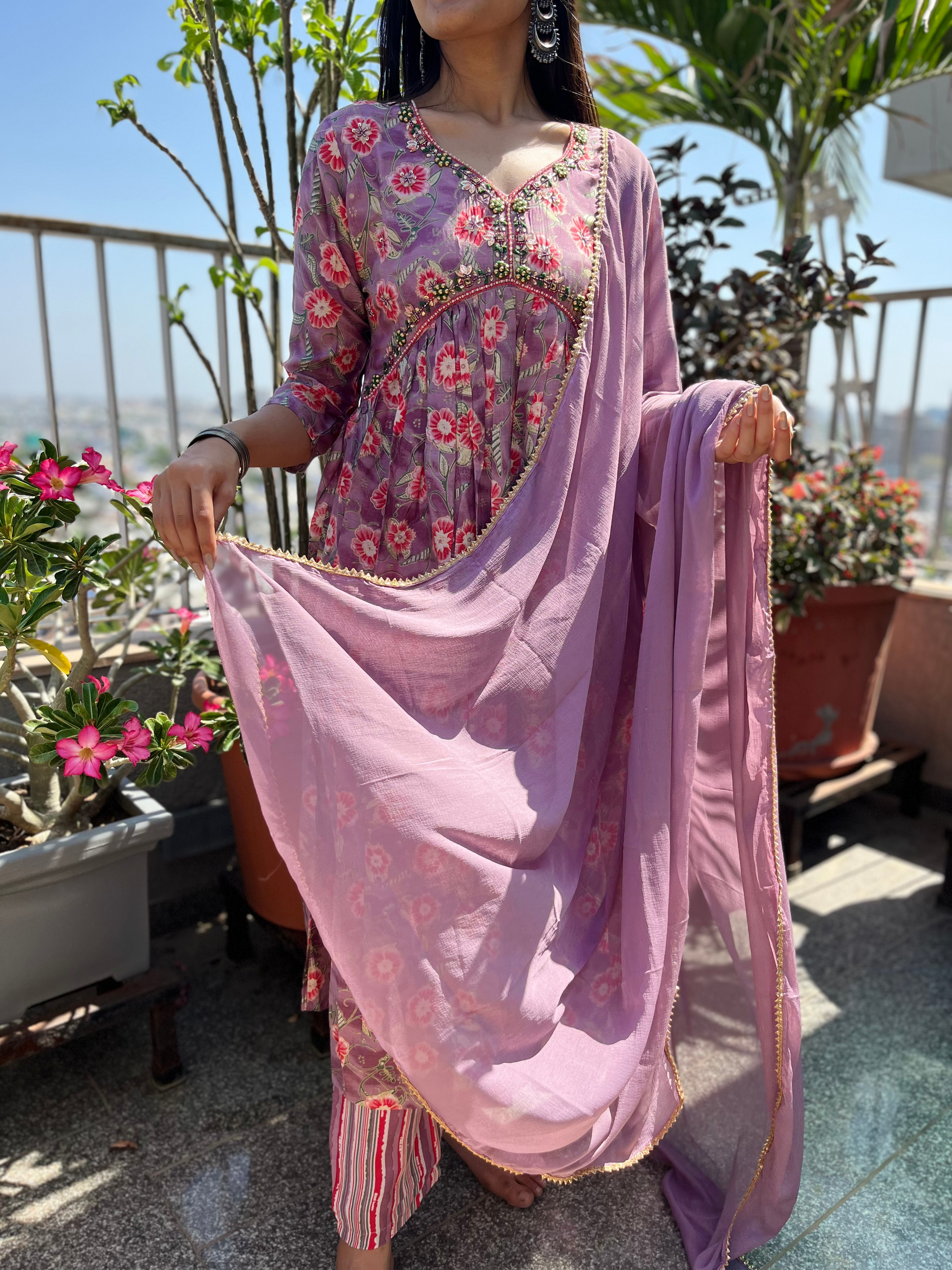 Orchid Pattern Alia Cut- 3 Piece Set