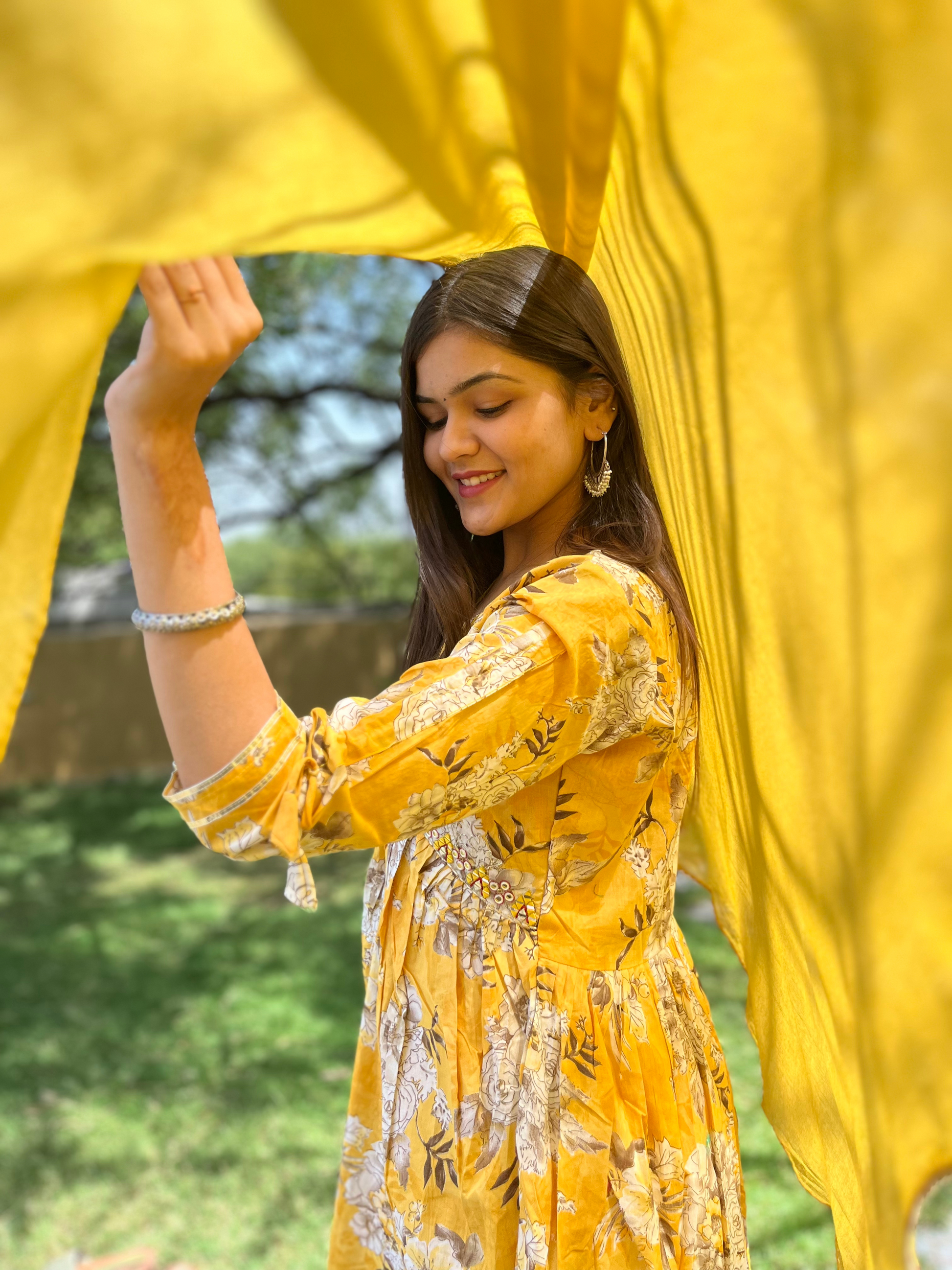 Mul Cotton Alia Cut Sharara Set with Nazlin Dupatta- 3 Piece