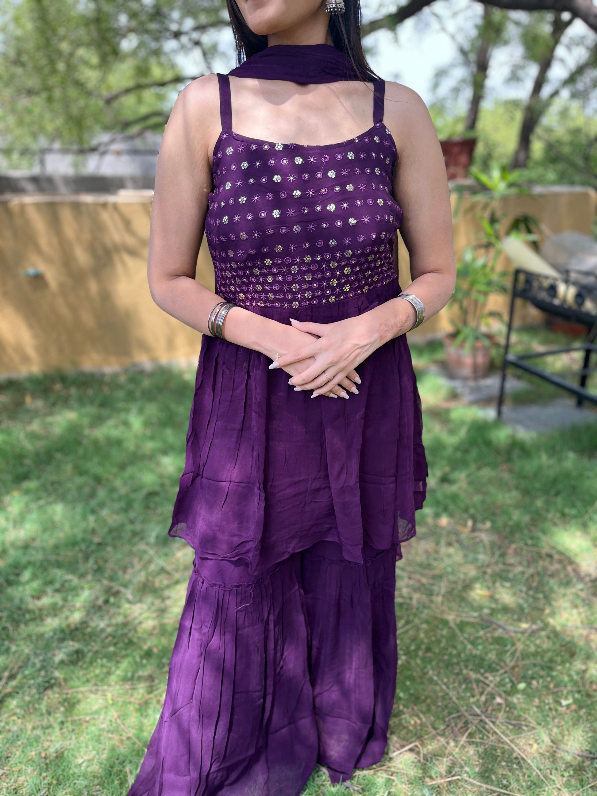 Vibrant Violet Sharara Set - 3 Piece