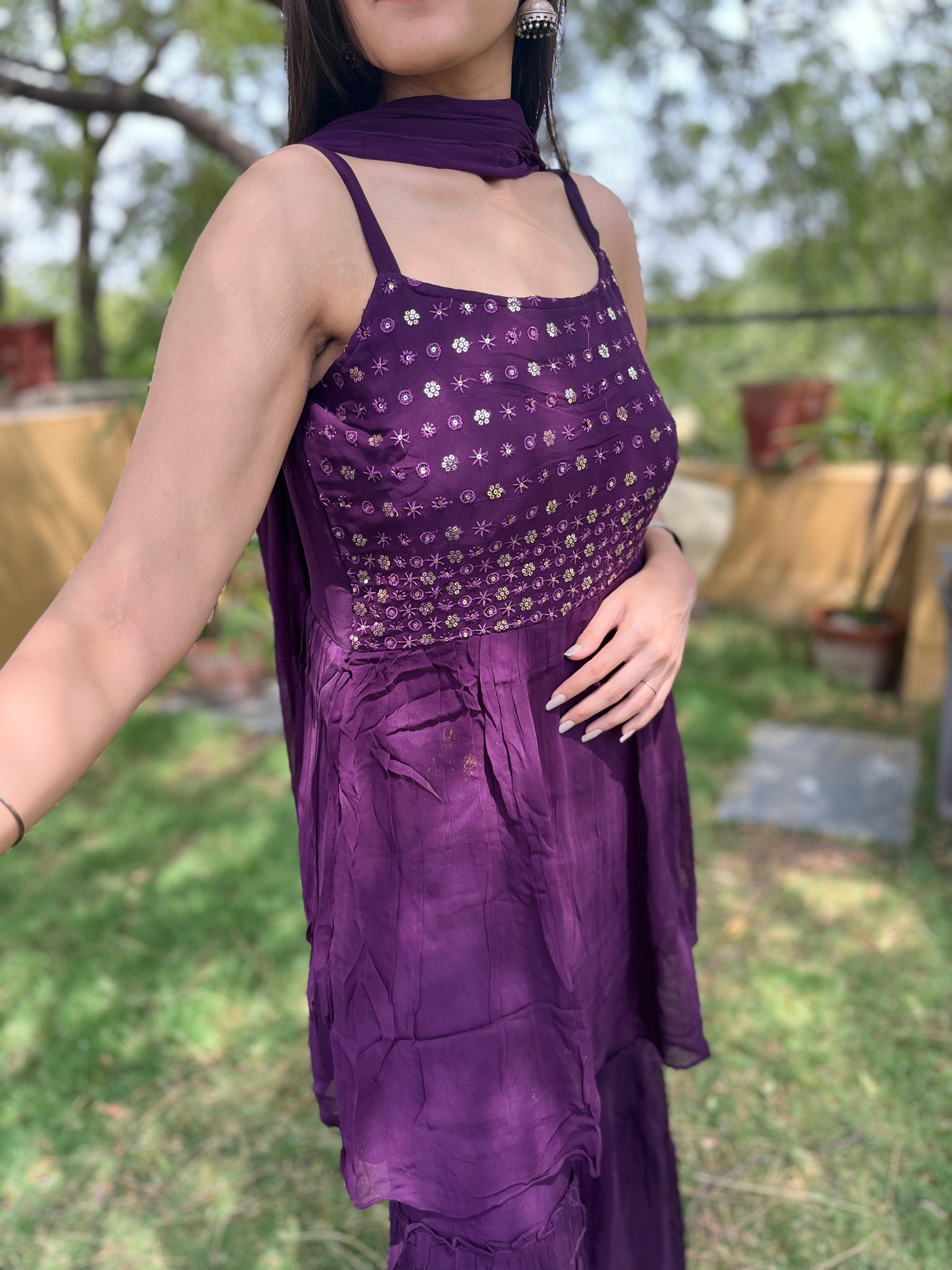 Vibrant Violet Sharara Set - 3 Piece