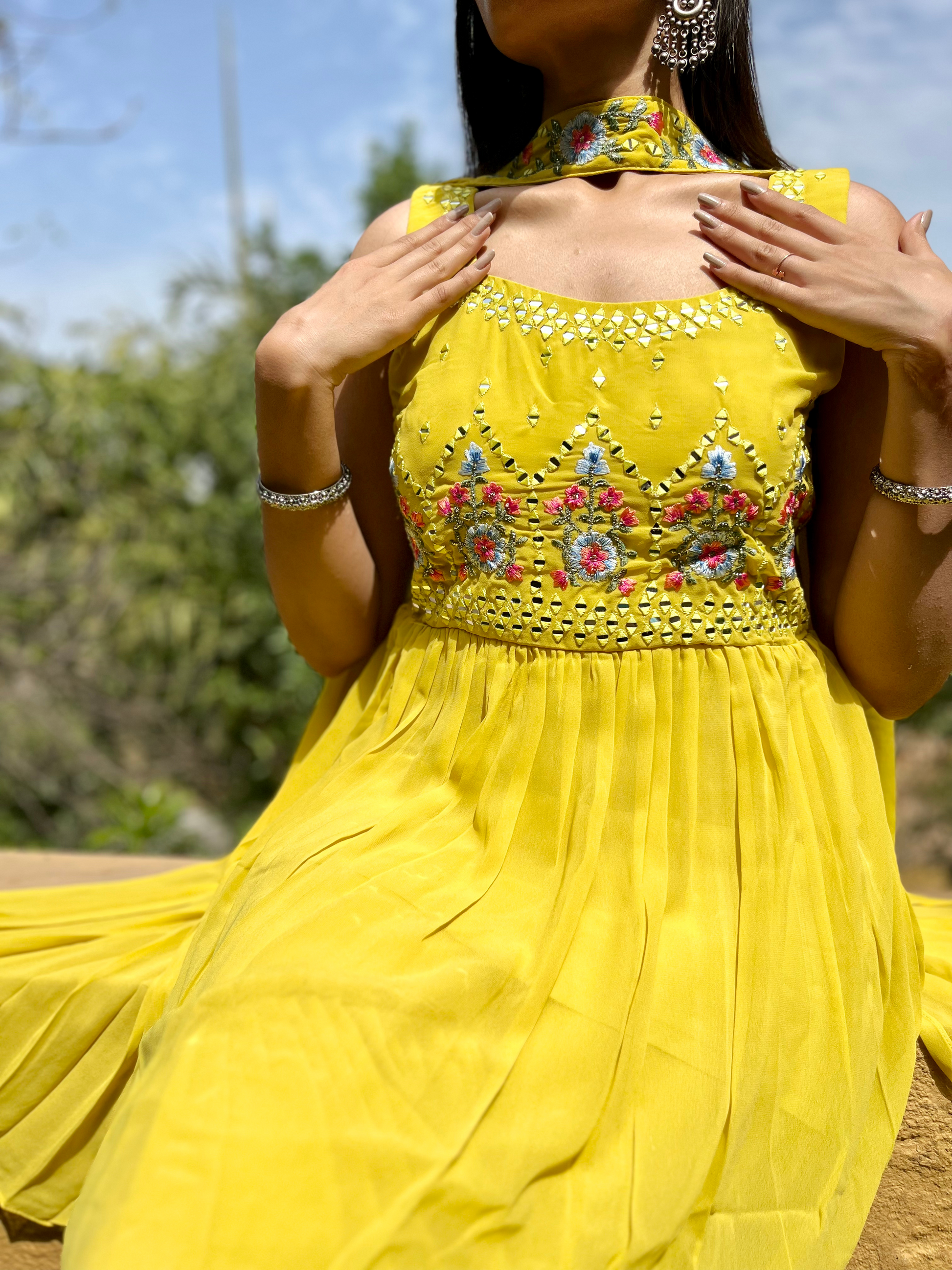 Georgette Yellow : 3 Piece Sharara Set