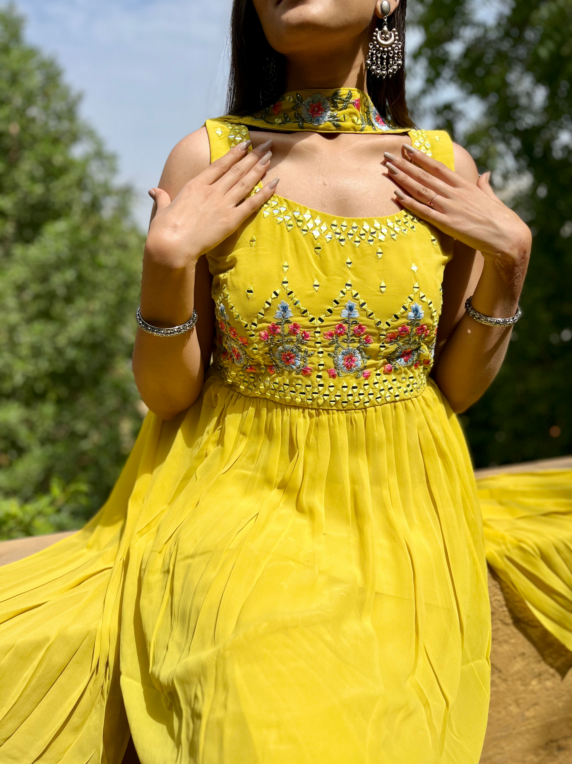 Georgette Yellow : 3 Piece Sharara Set