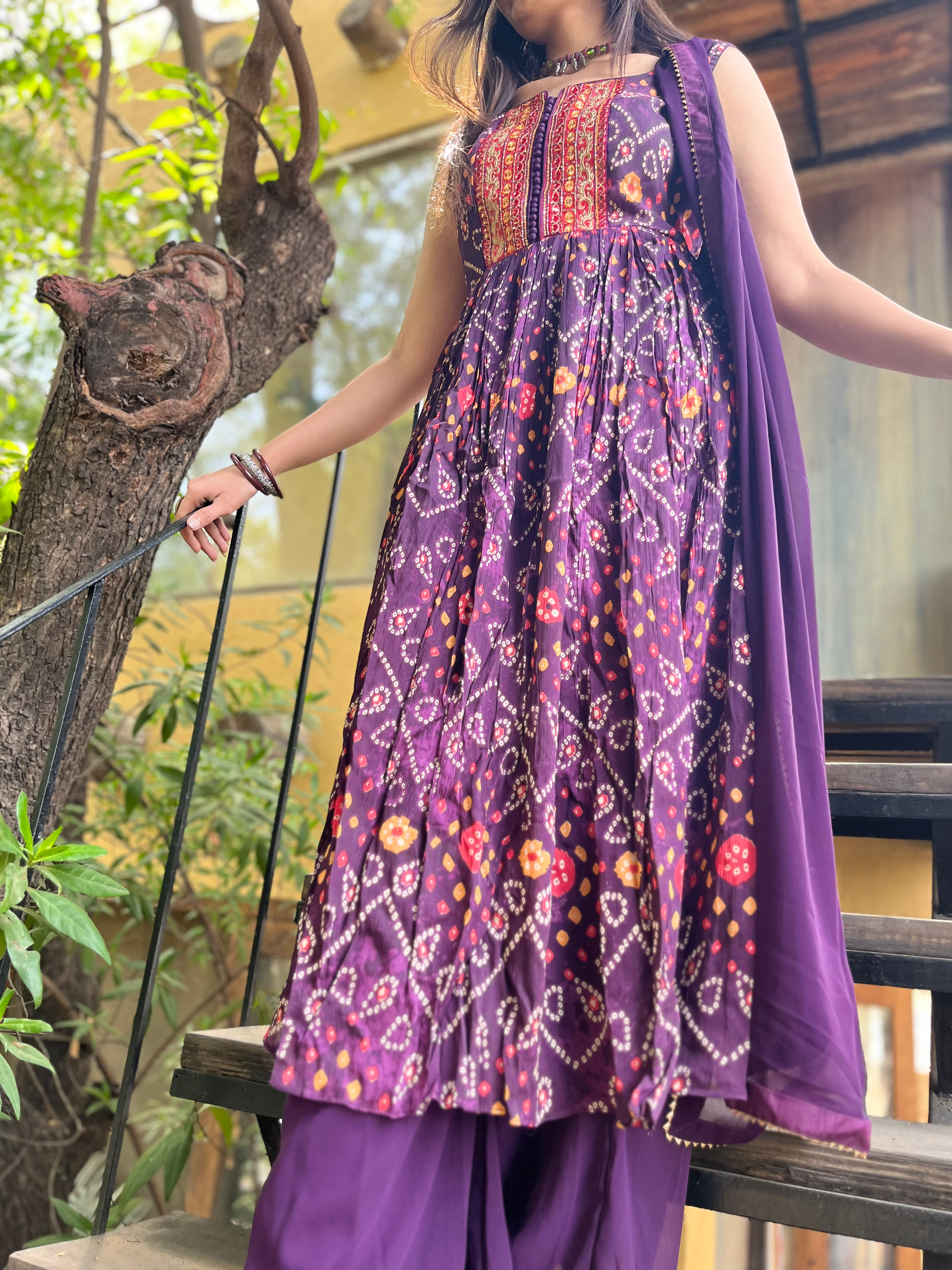 Naira Cut Palazzo Set with Bandhani Print