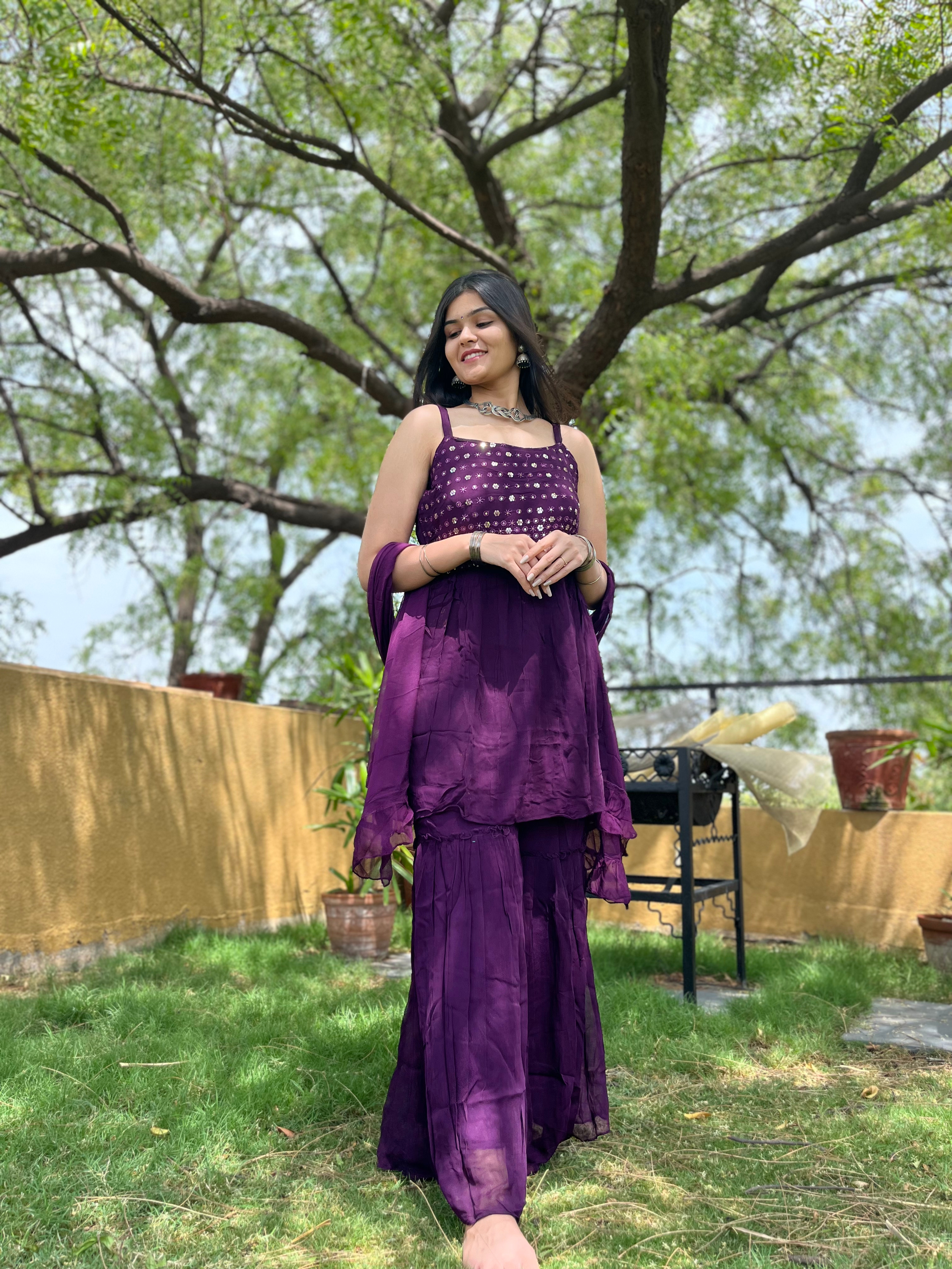 Vibrant Violet Sharara Set - 3 Piece