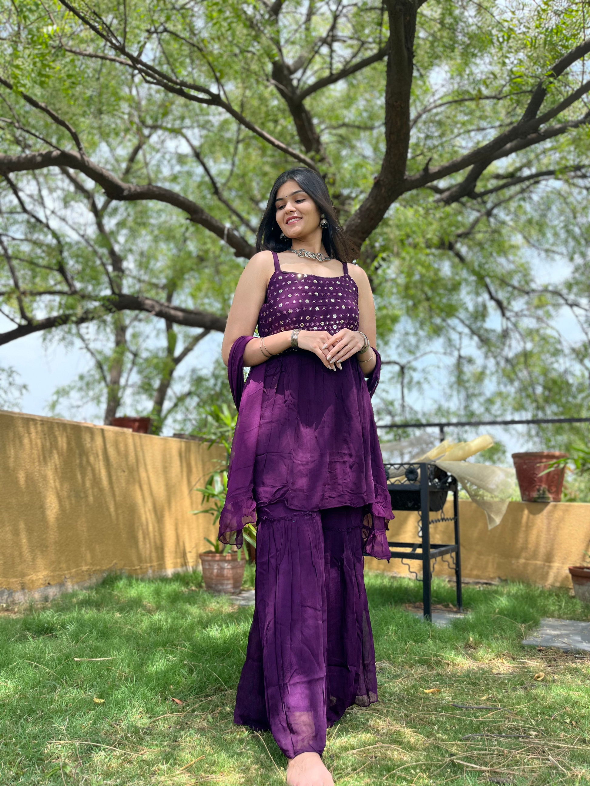 Vibrant Violet Sharara Set - 3 Piece