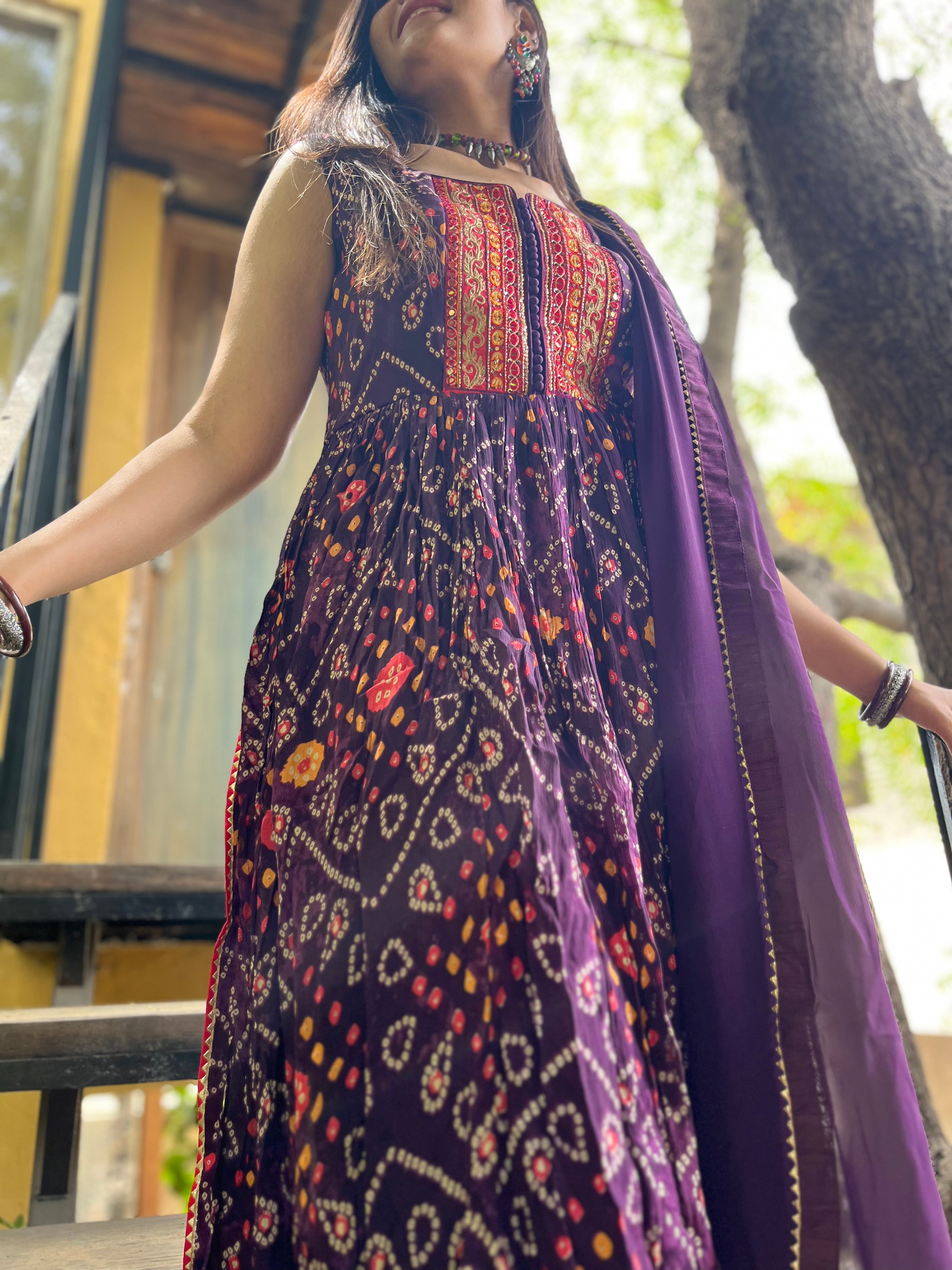 Image of Naira Cut Palazzo Set with Bandhani Print