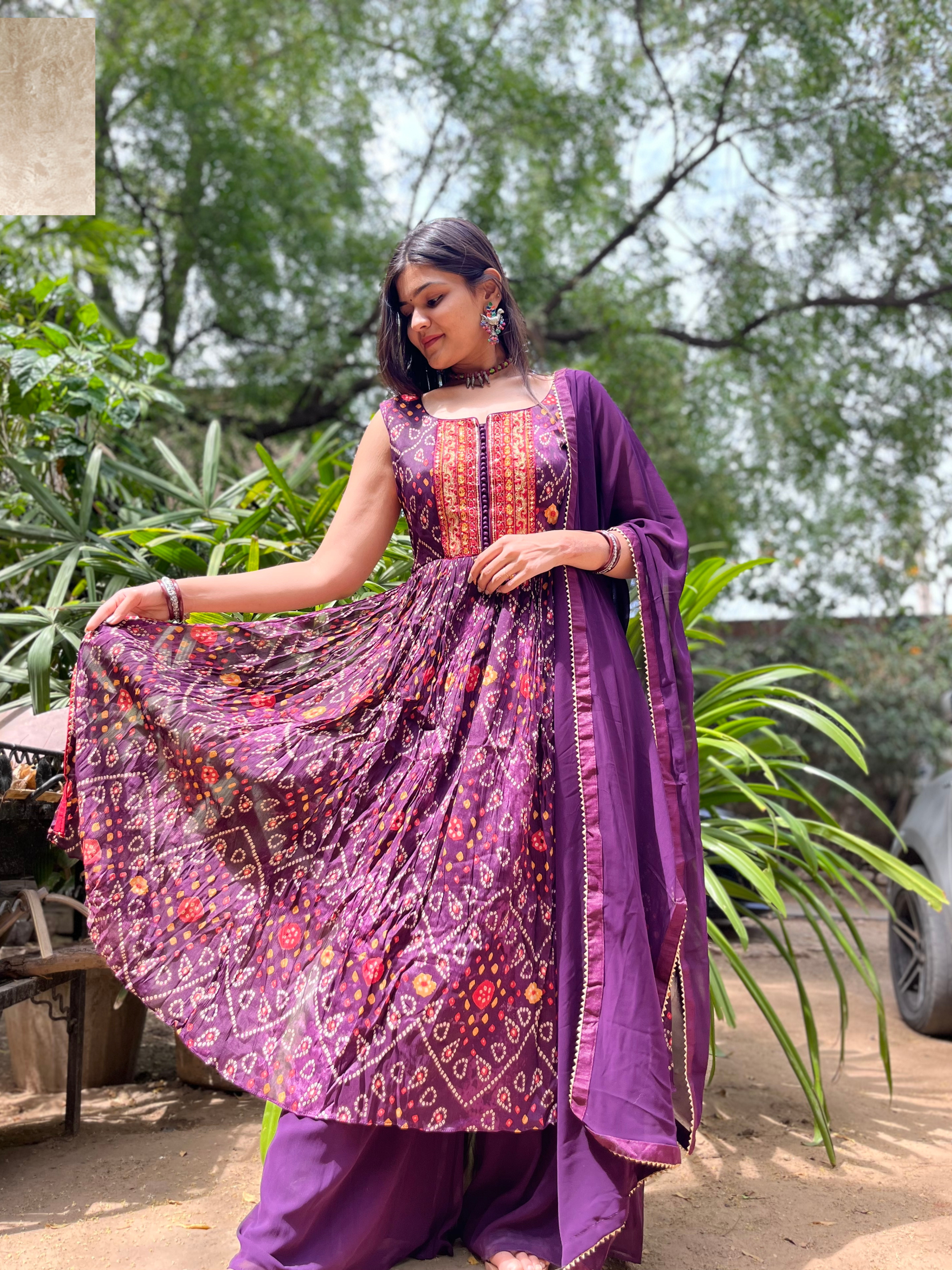 Naira Cut Palazzo Set with Bandhani Print