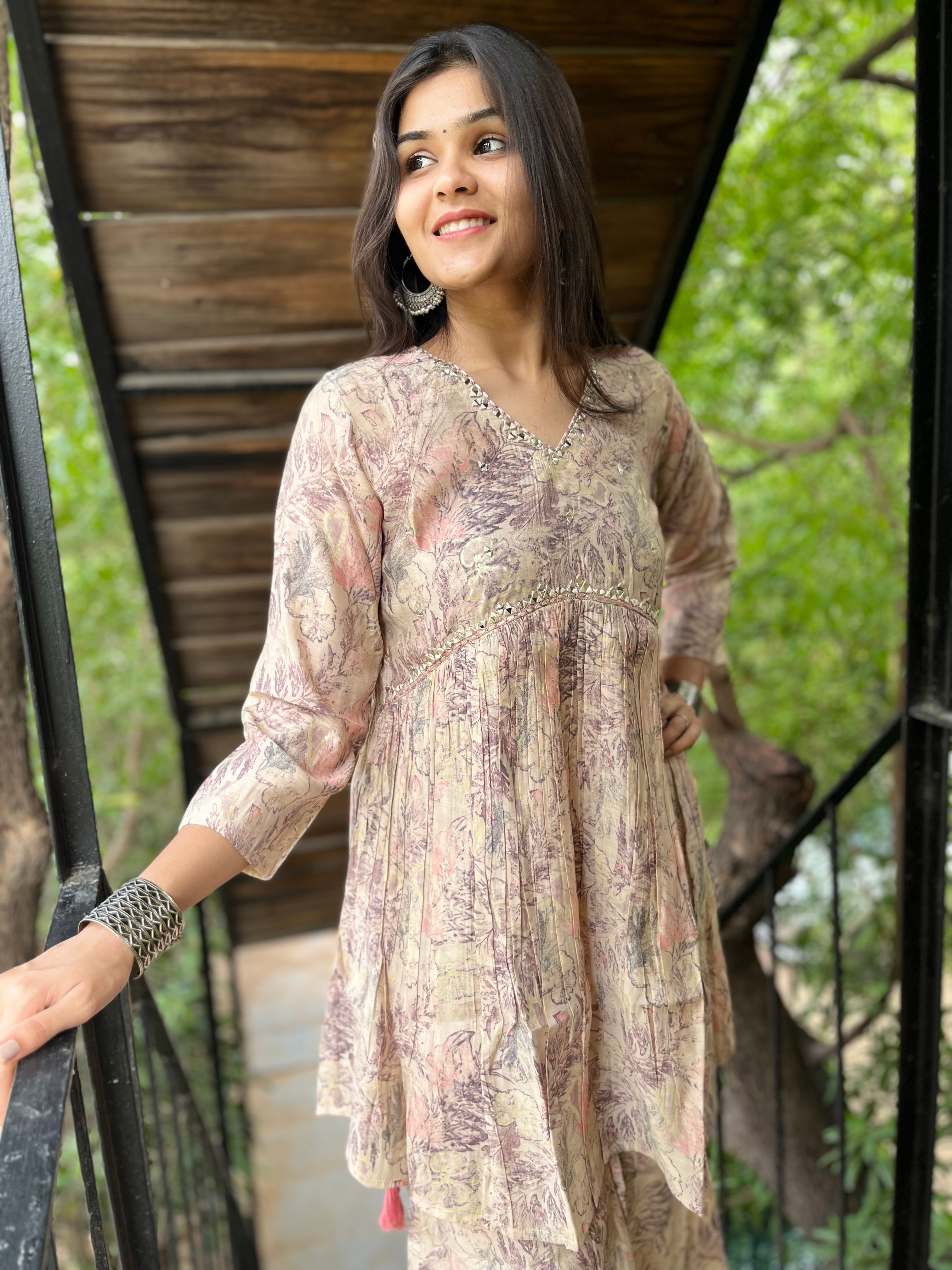 Image of Summer Print Alia Cut : 2 Piece Semi- Sharara Set