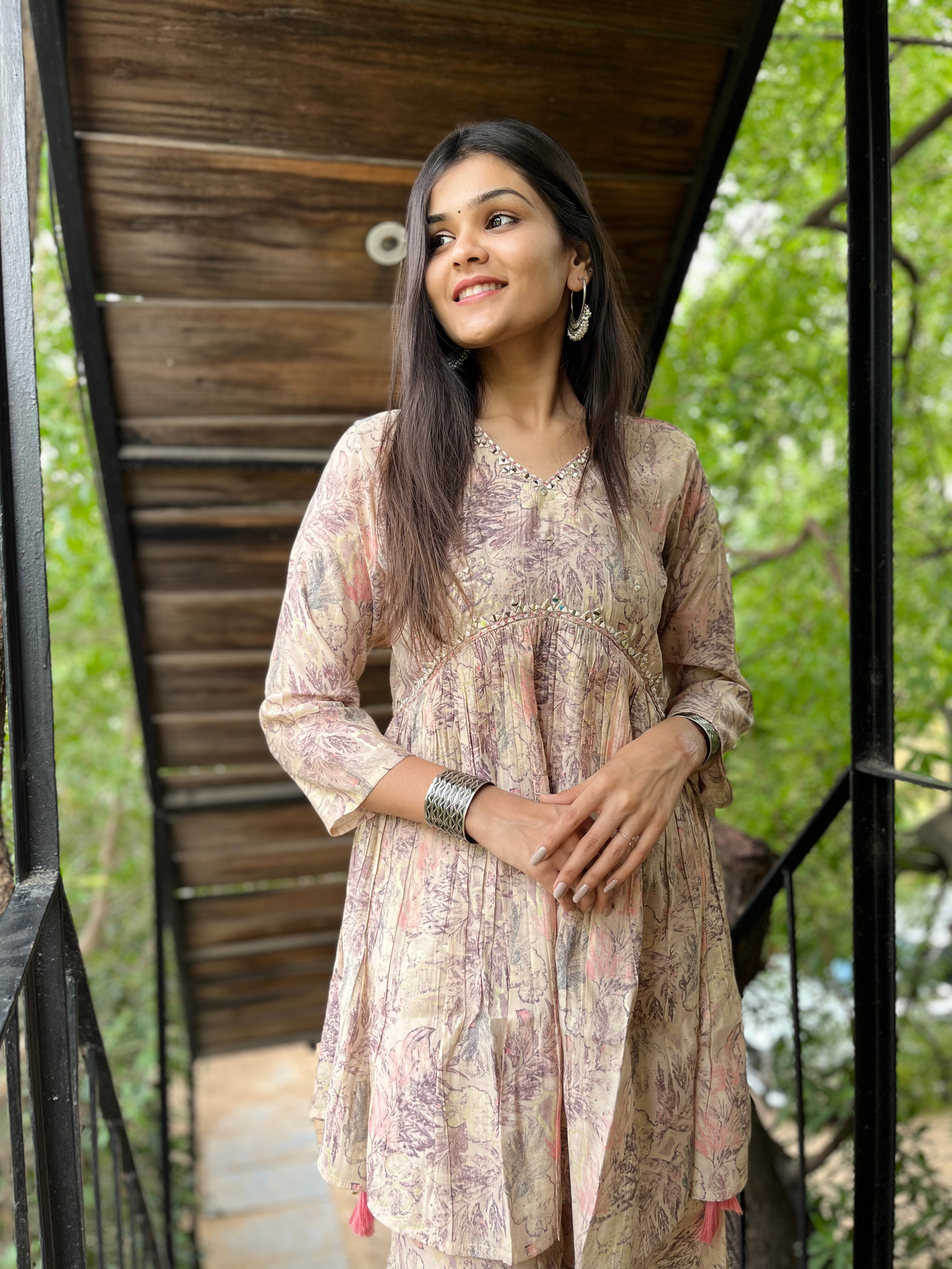 Semi Sharara Alia Cut Kurti Set- 2 Piece