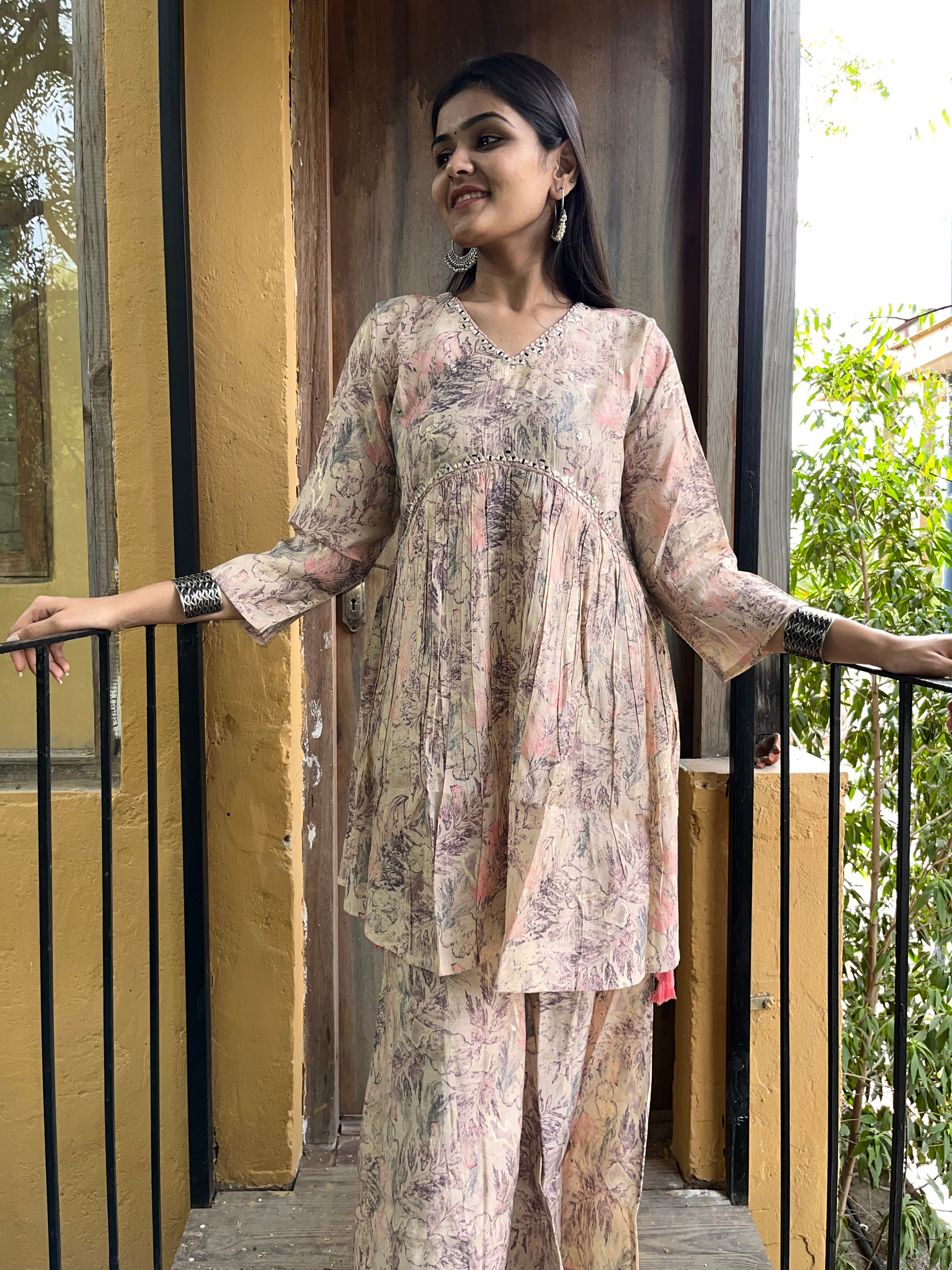 Image of Semi Sharara Alia Cut Kurti Set- 2 Piece