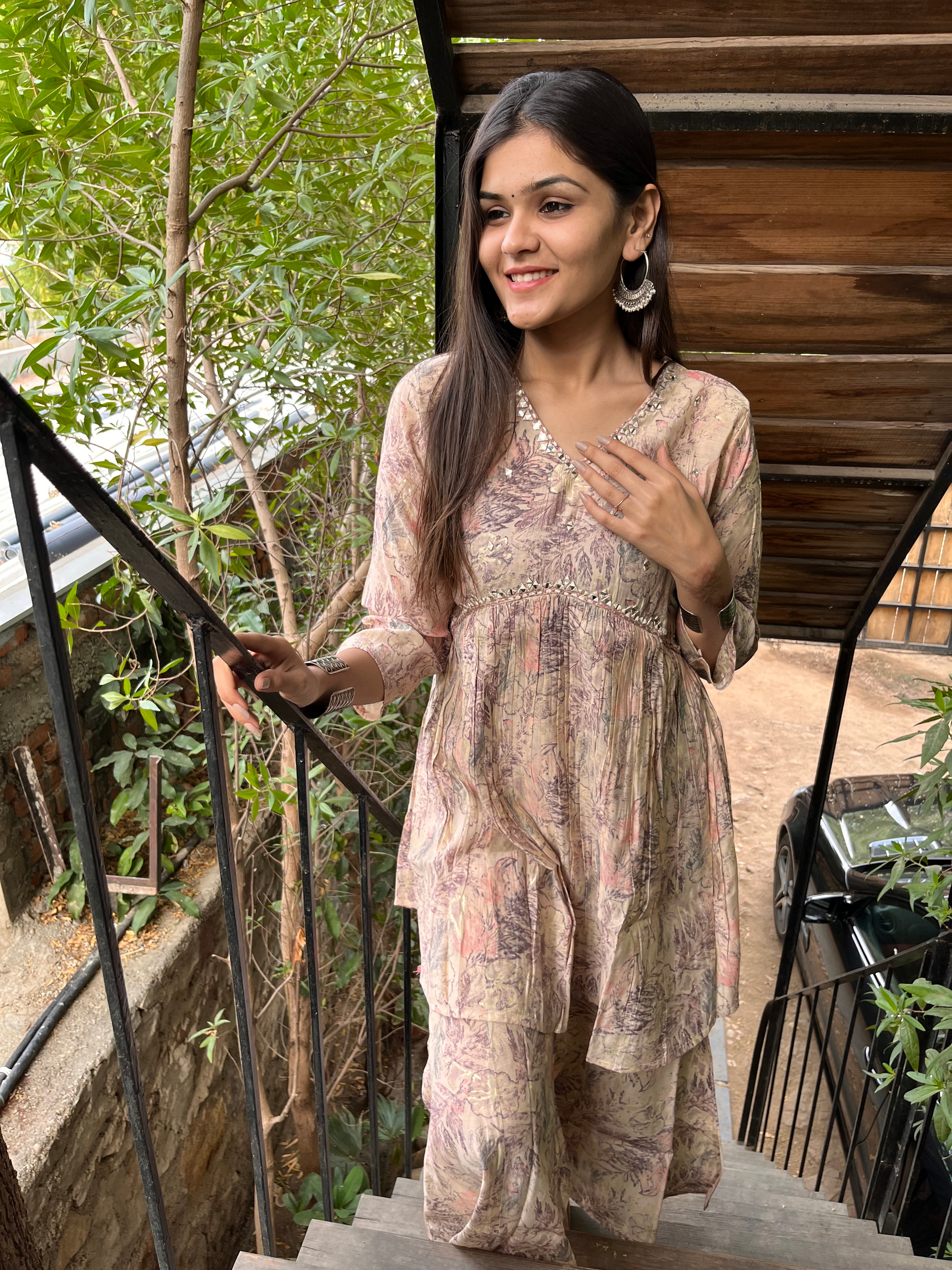 Summer Print Alia Cut : 2 Piece Semi- Sharara Set
