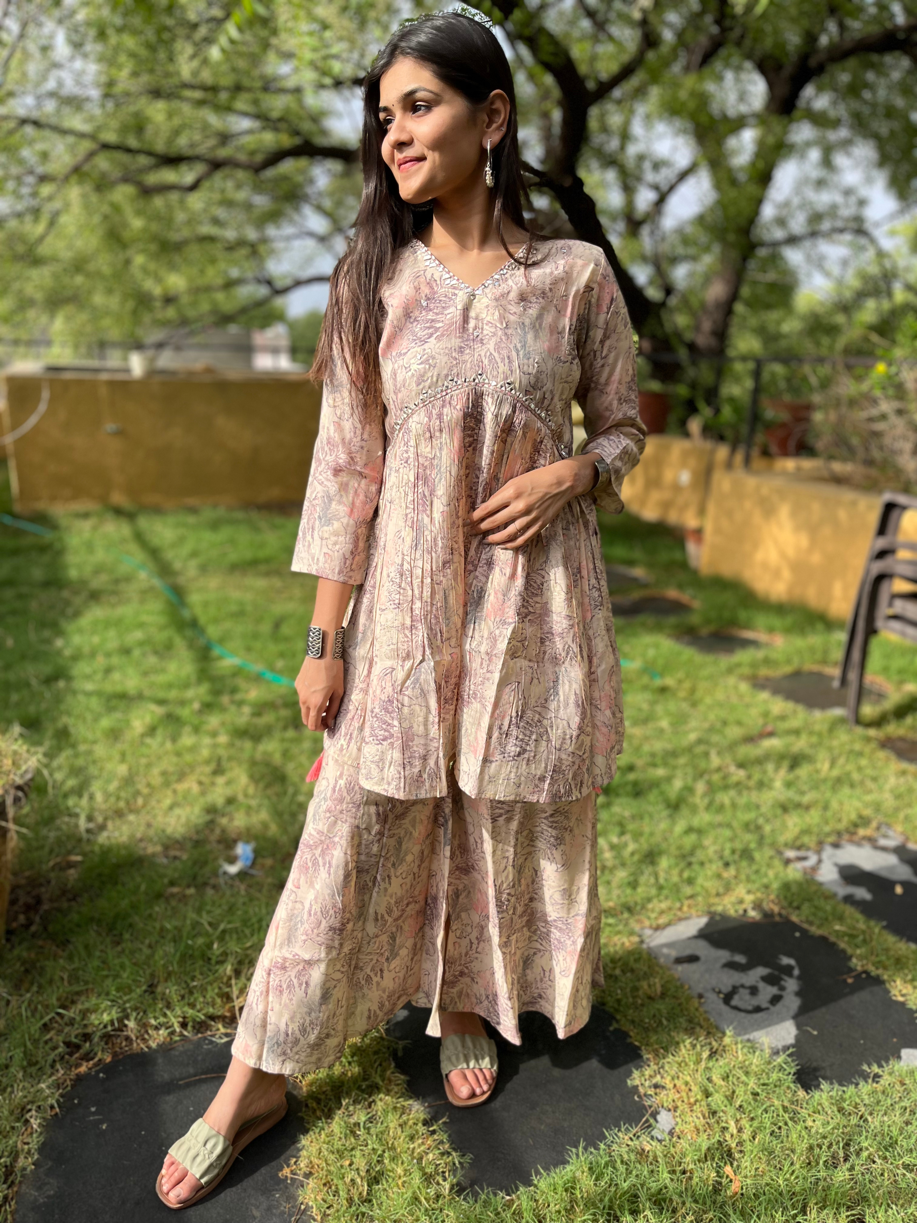 Image of Semi Sharara Alia Cut Kurti Set- 2 Piece