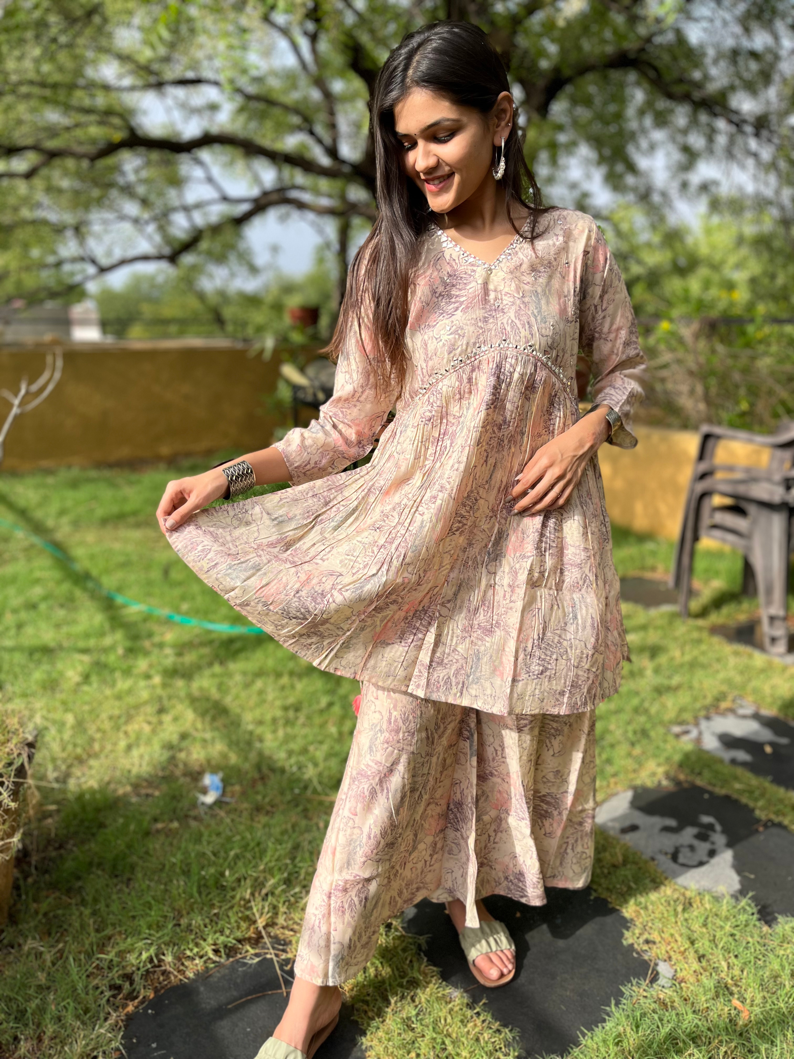 Image of Semi Sharara Alia Cut Kurti Set- 2 Piece