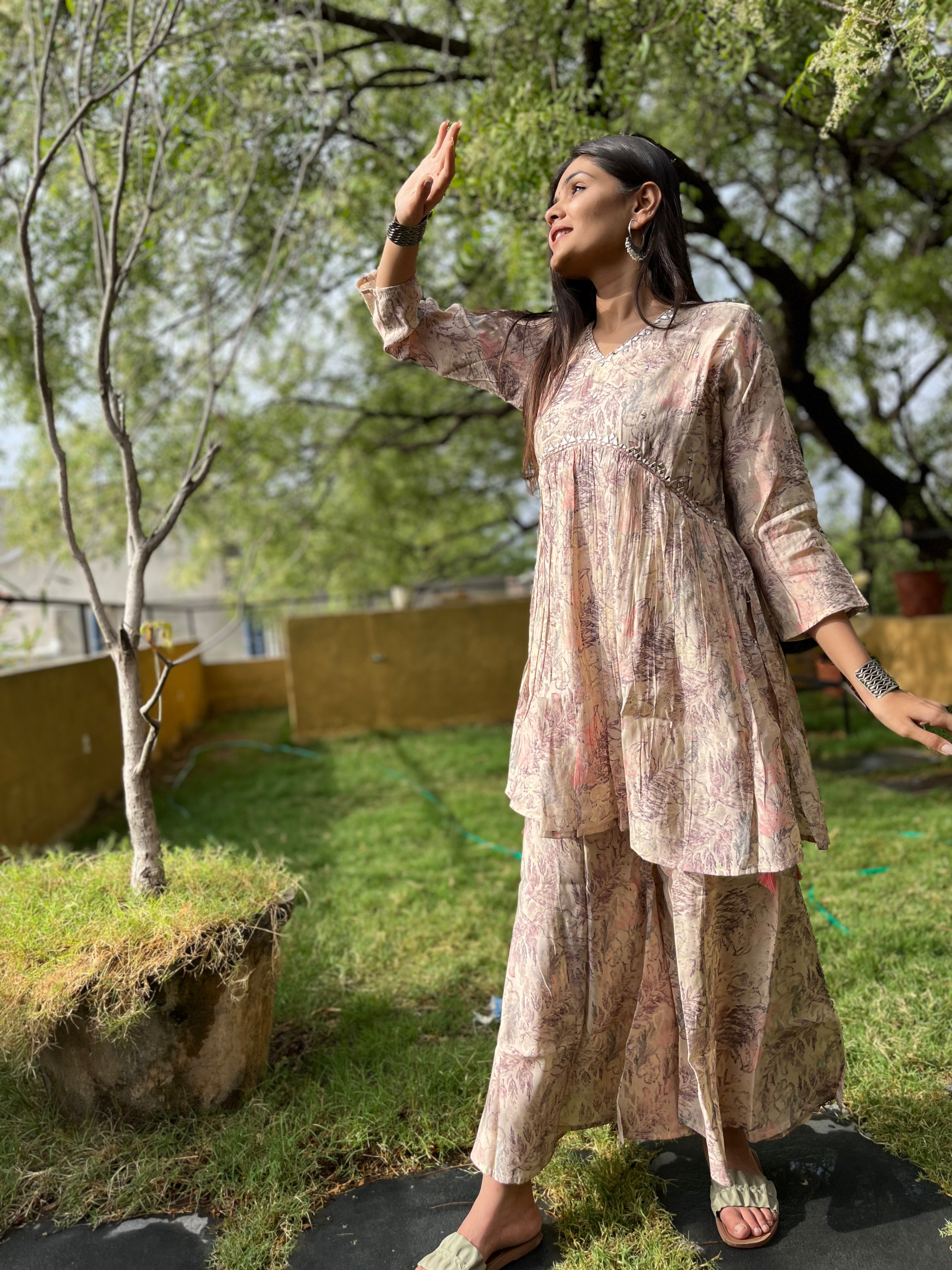 Image of Summer Print Alia Cut : 2 Piece Semi- Sharara Set