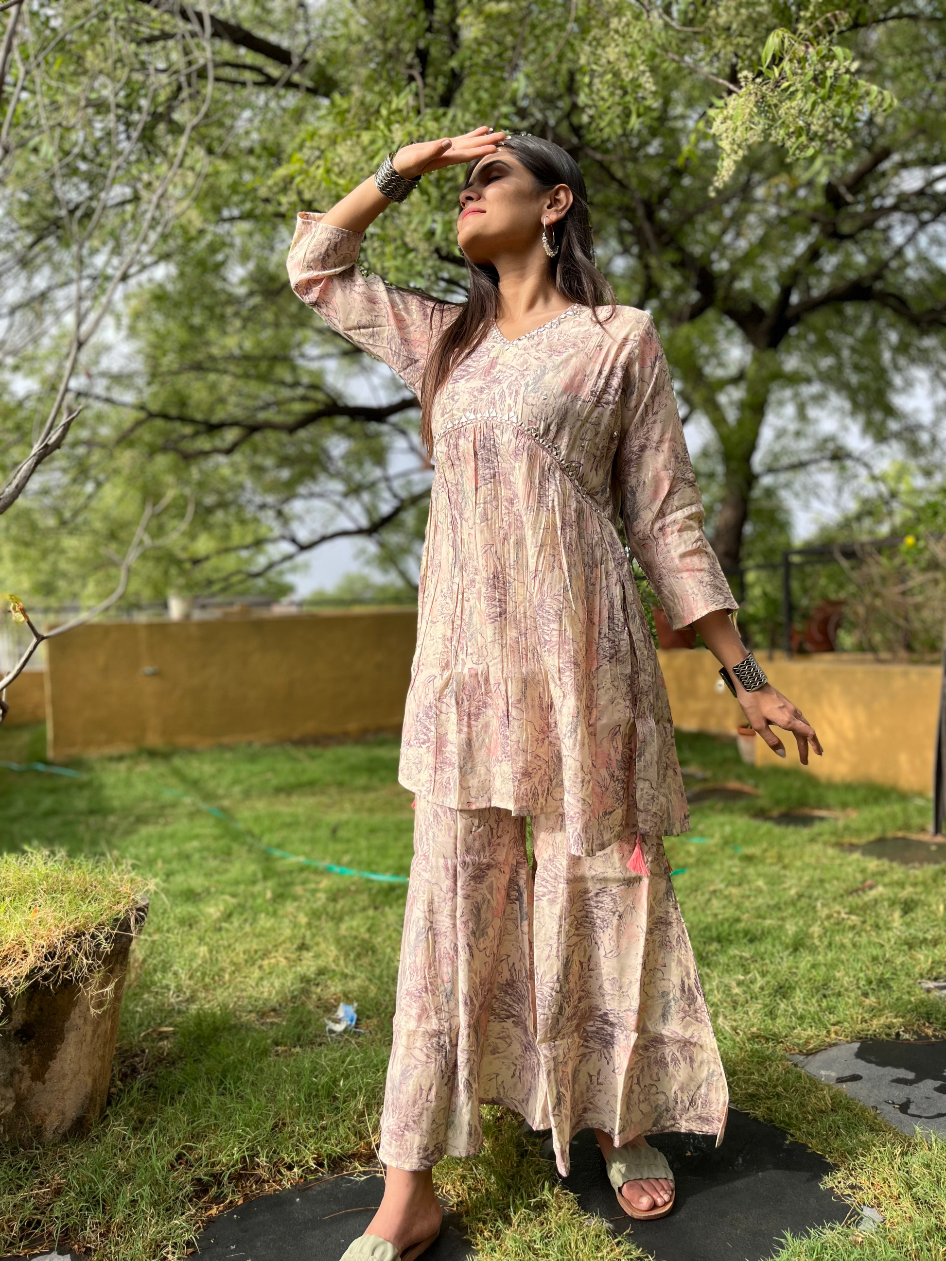 Semi Sharara Alia Cut Kurti Set- 2 Piece