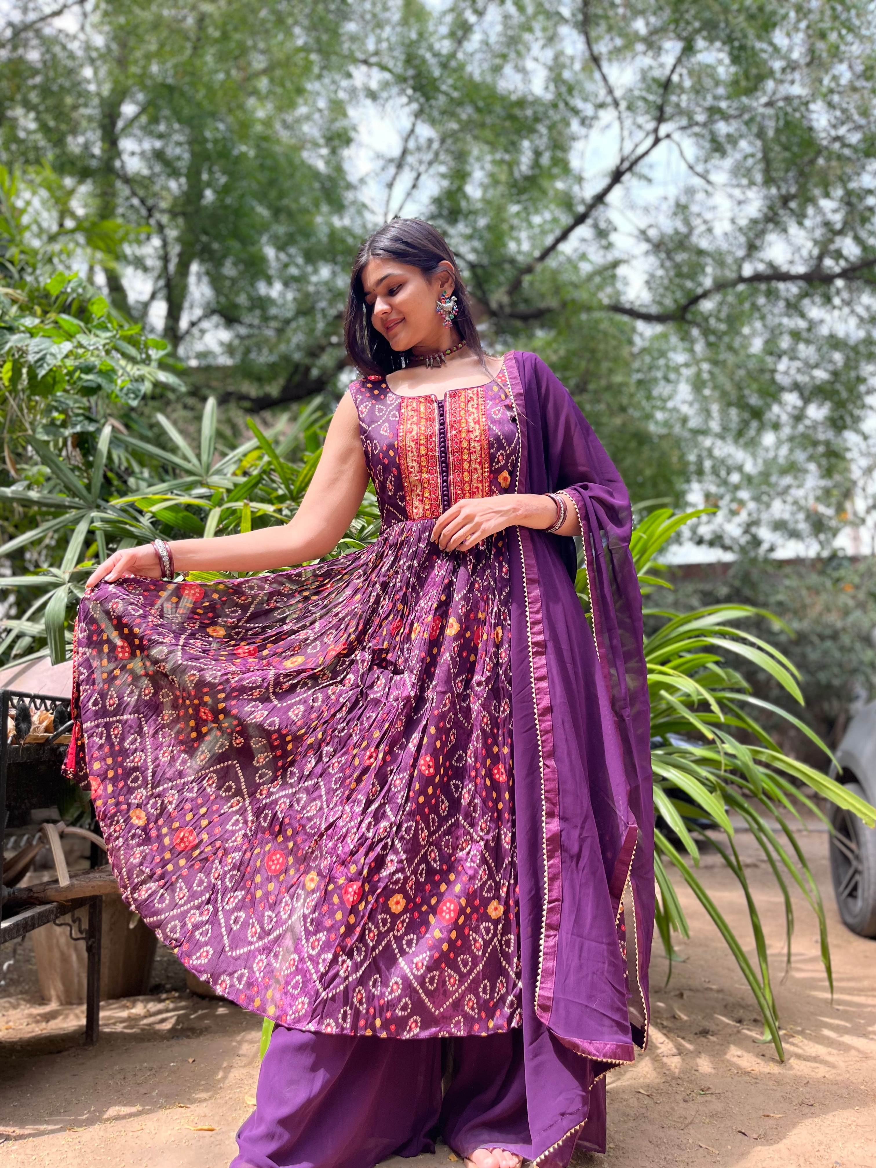 Naira Cut Palazzo Set with Bandhani Print