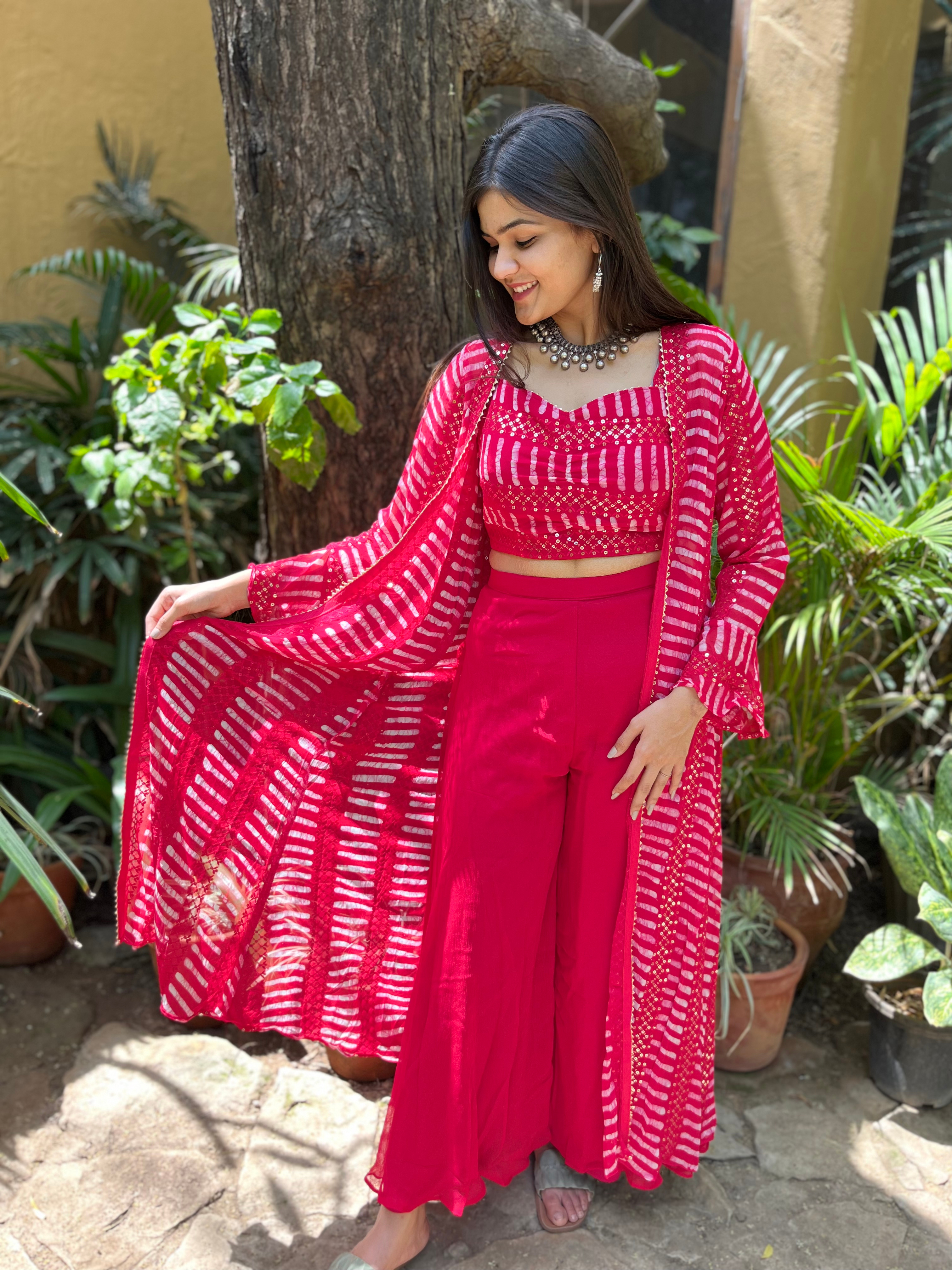 Image of Radiant Rani: Georgette Sequence 3 Piece palazzo Set