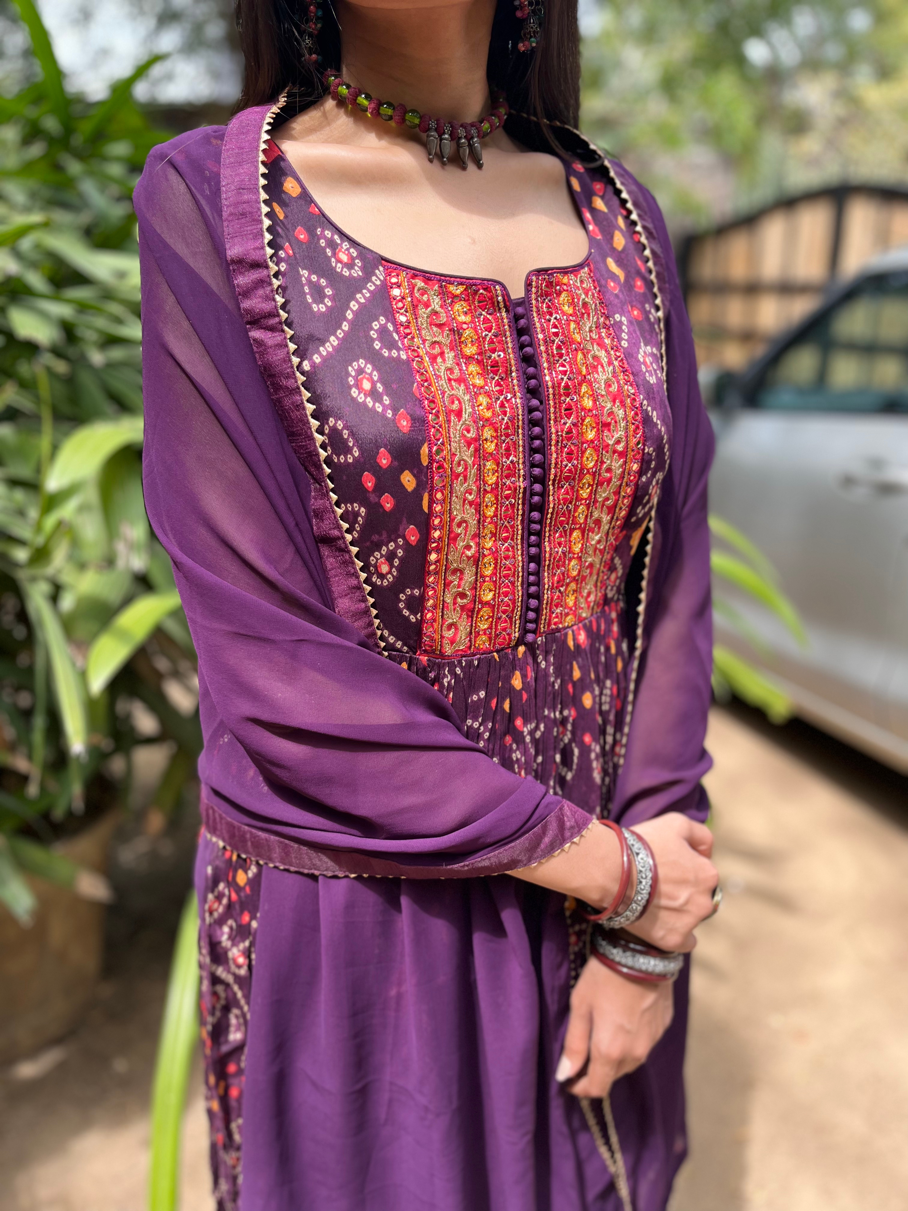 Image of Naira Cut Palazzo Set with Bandhani Print