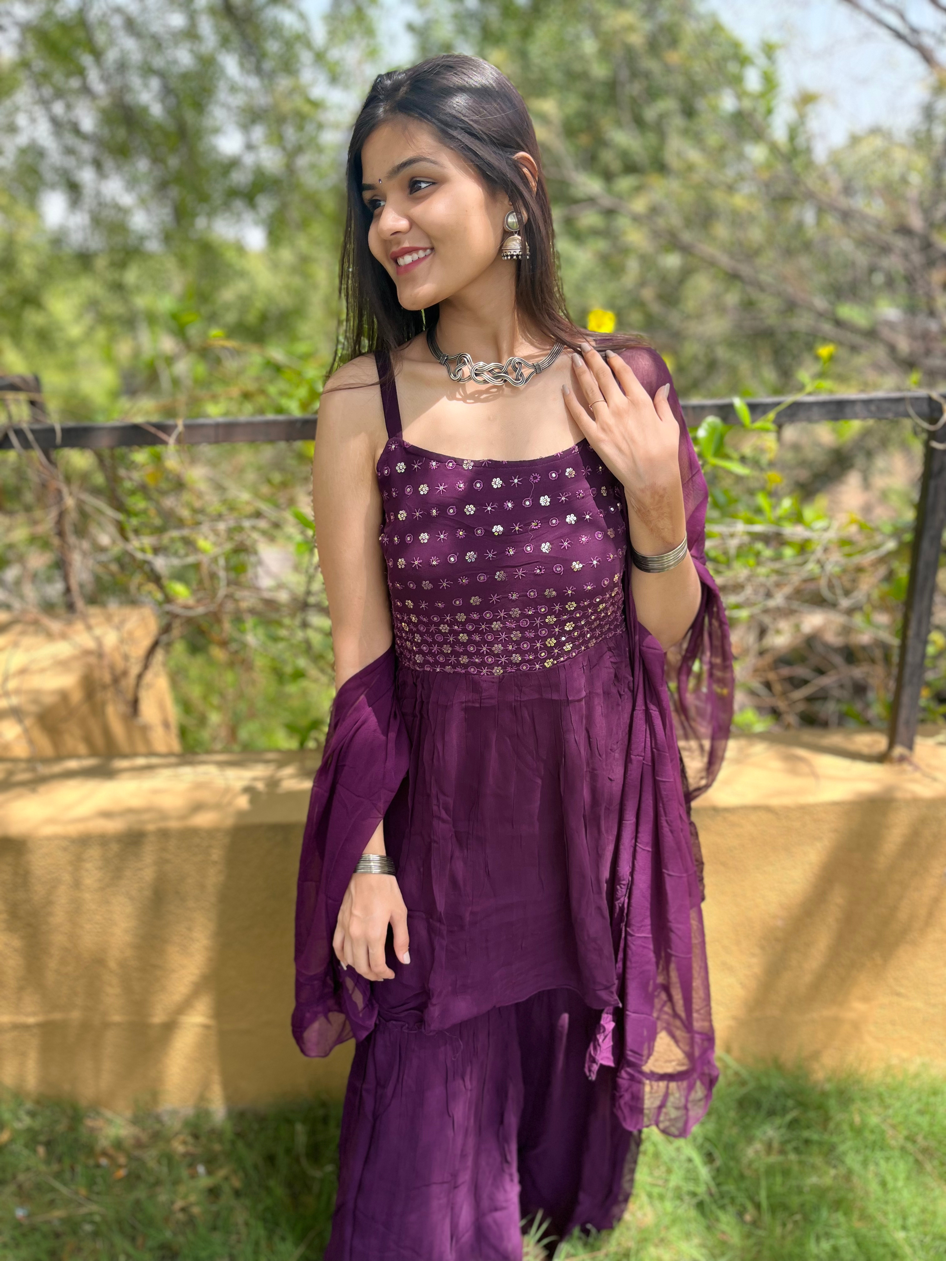 Image of Vibrant Violet Sharara Set - 3 Piece