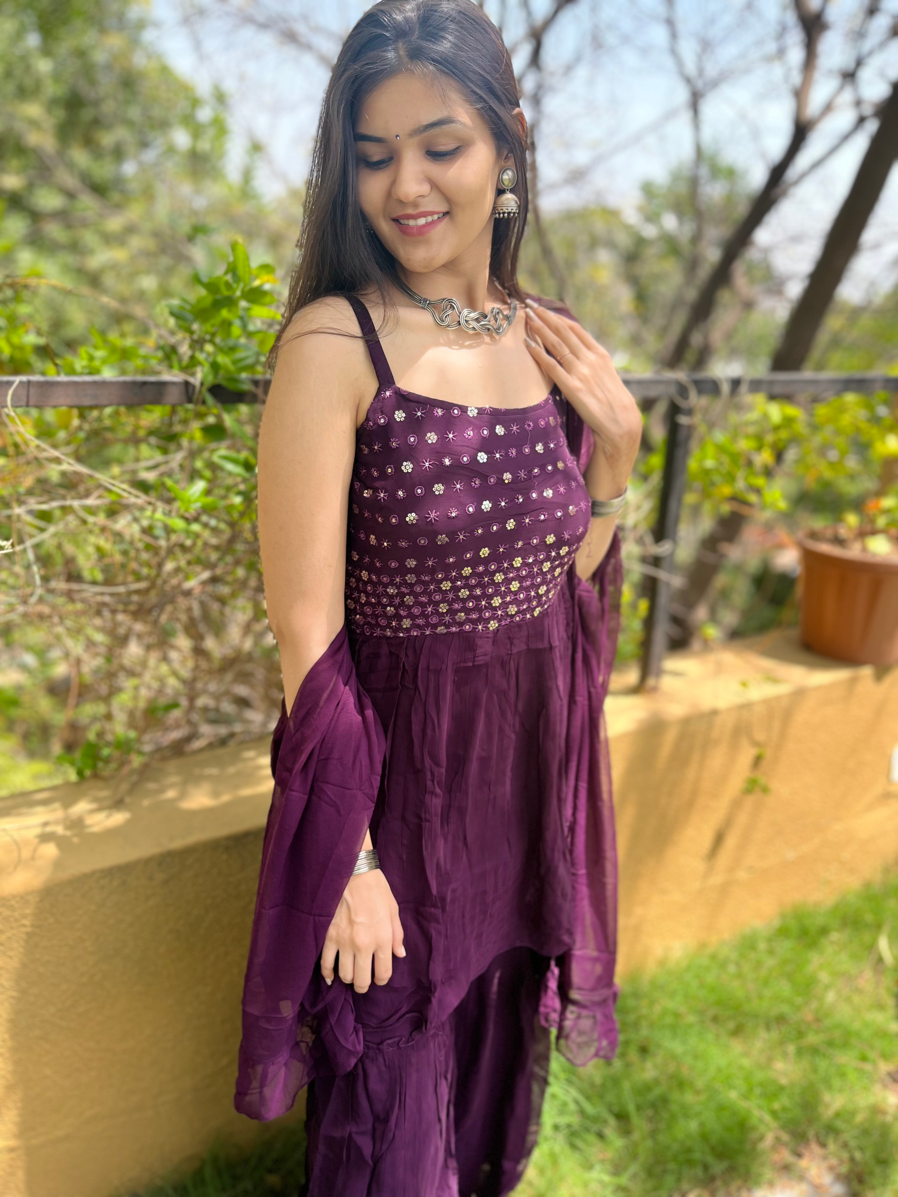 Image of Vibrant Violet Sharara Set - 3 Piece