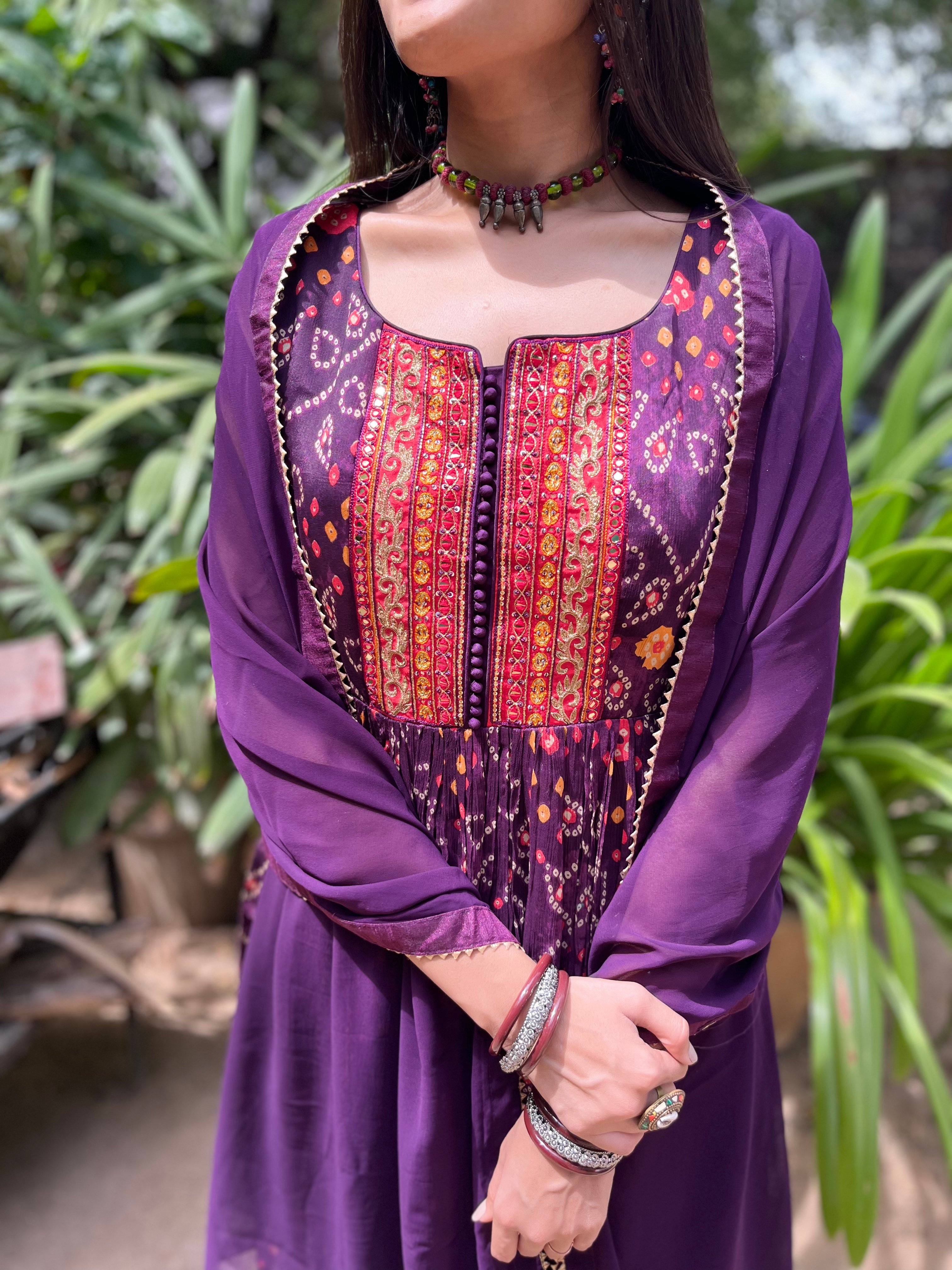 Image of Naira Cut Palazzo Set with Bandhani Print