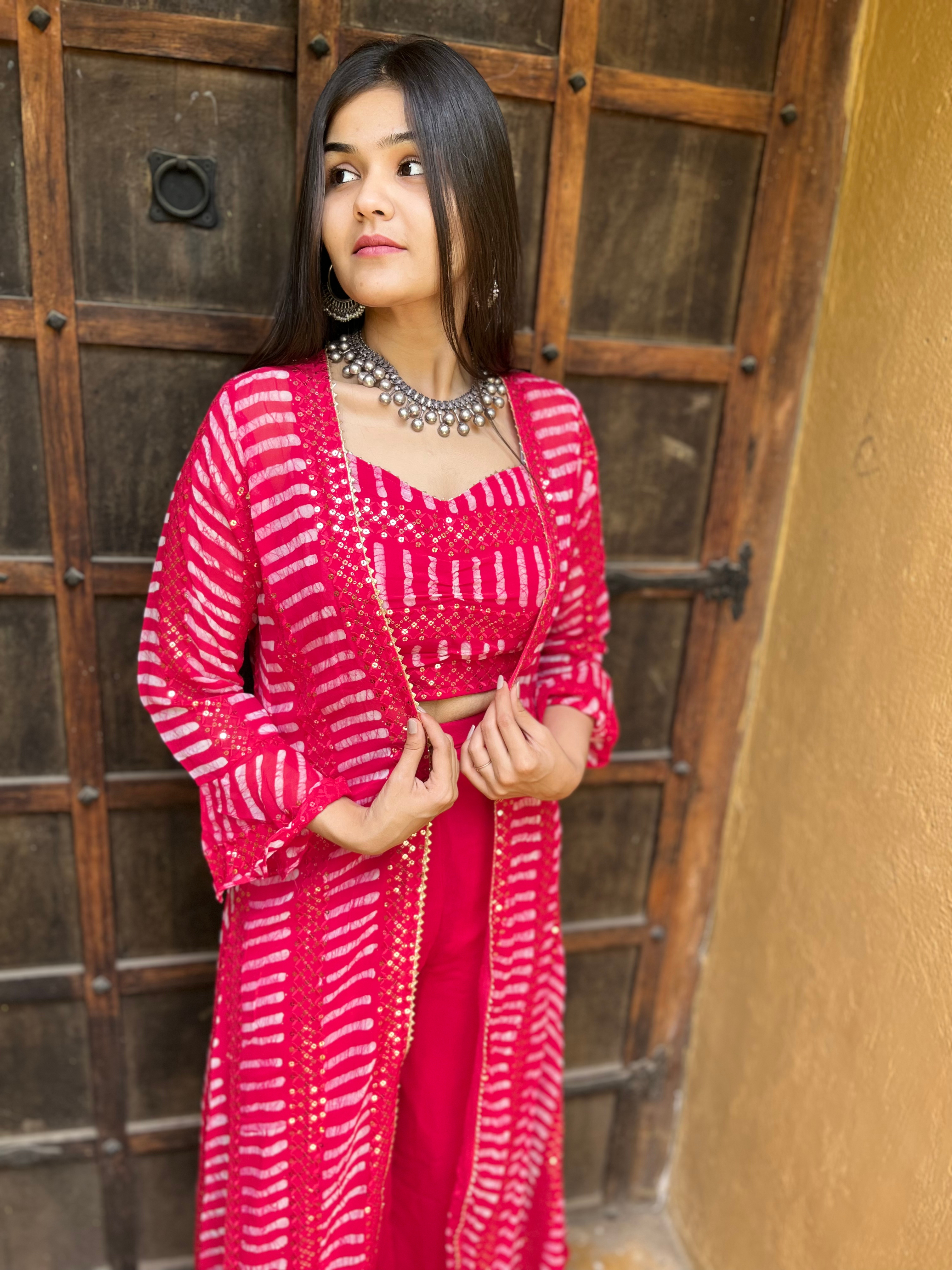 Image of Radiant Rani: Georgette Sequence 3 Piece palazzo Set