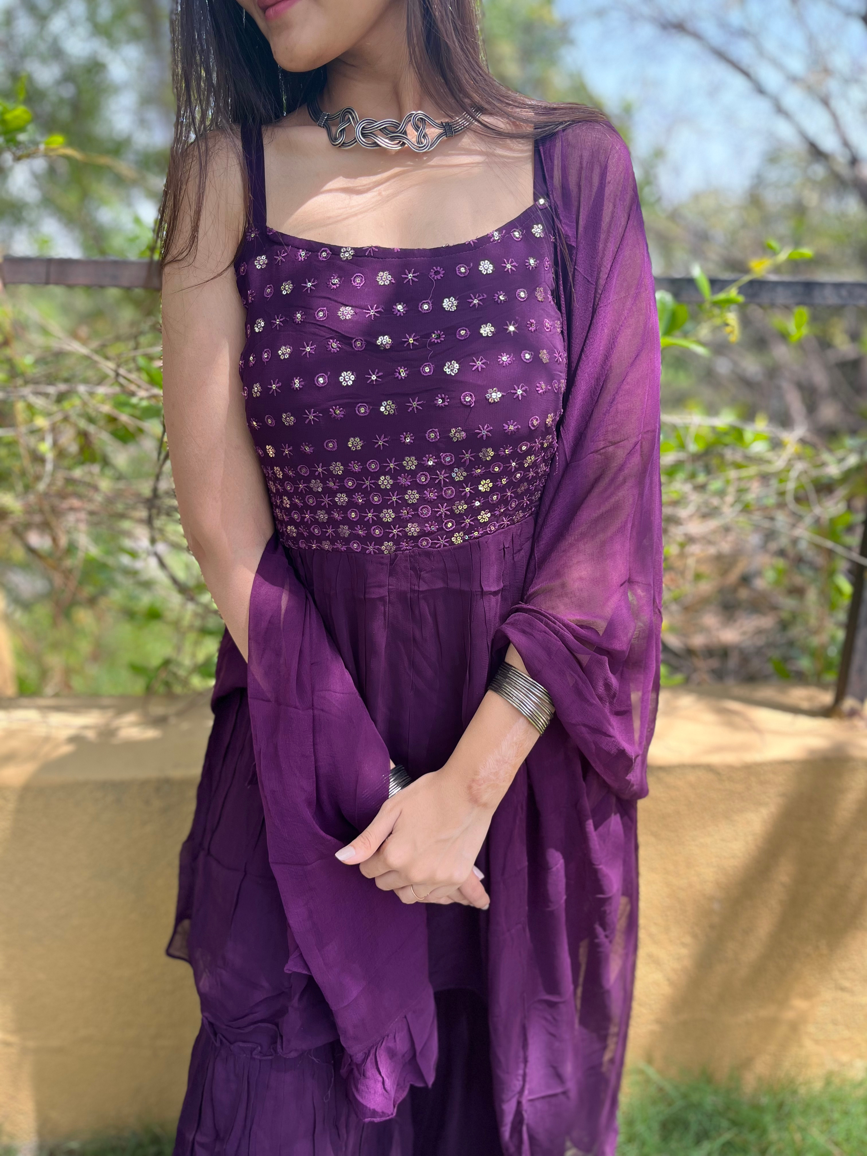 Image of Vibrant Violet Sharara Set - 3 Piece