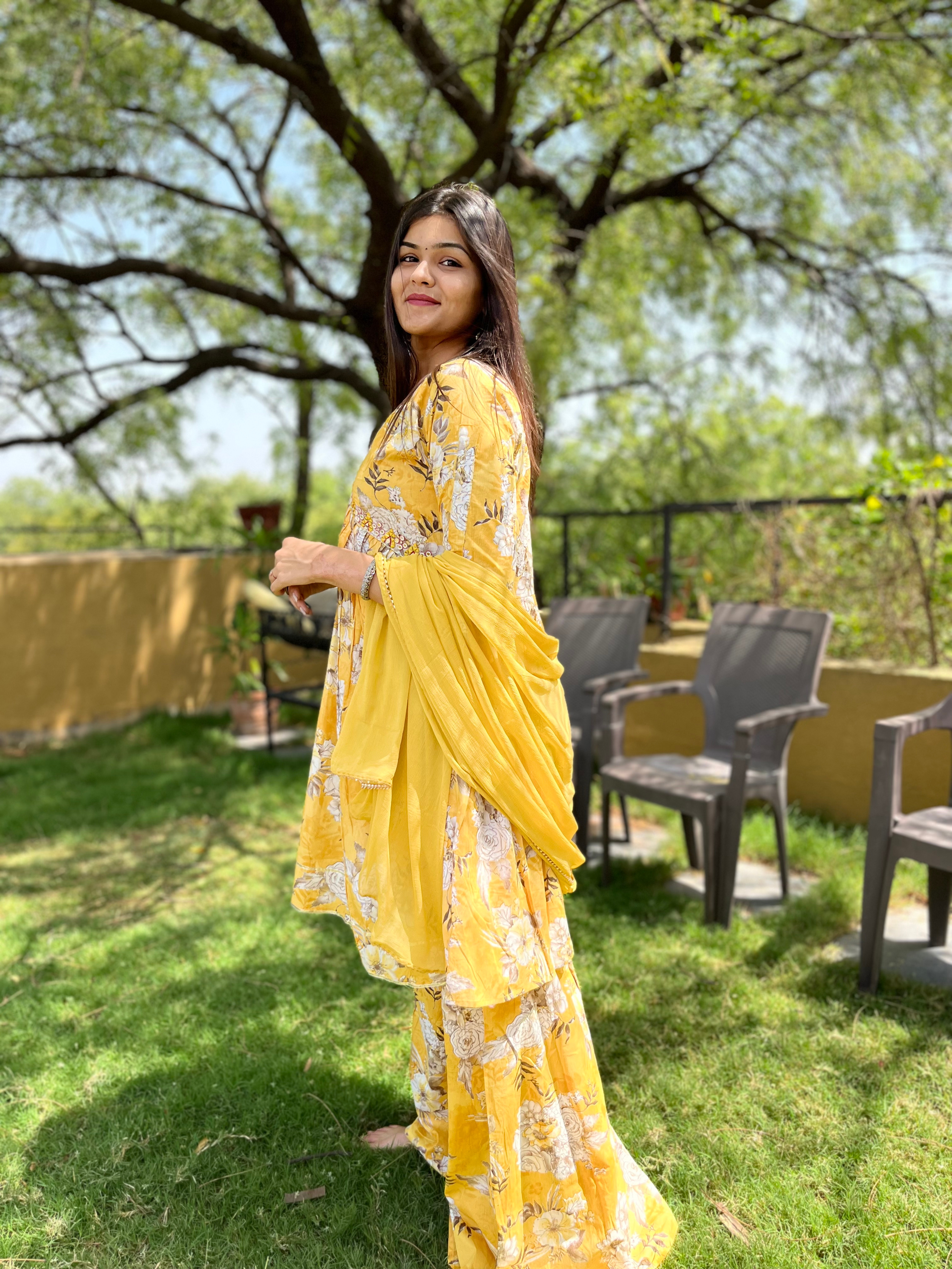 Mul Cotton Alia Cut Sharara Set with Nazlin Dupatta- 3 Piece