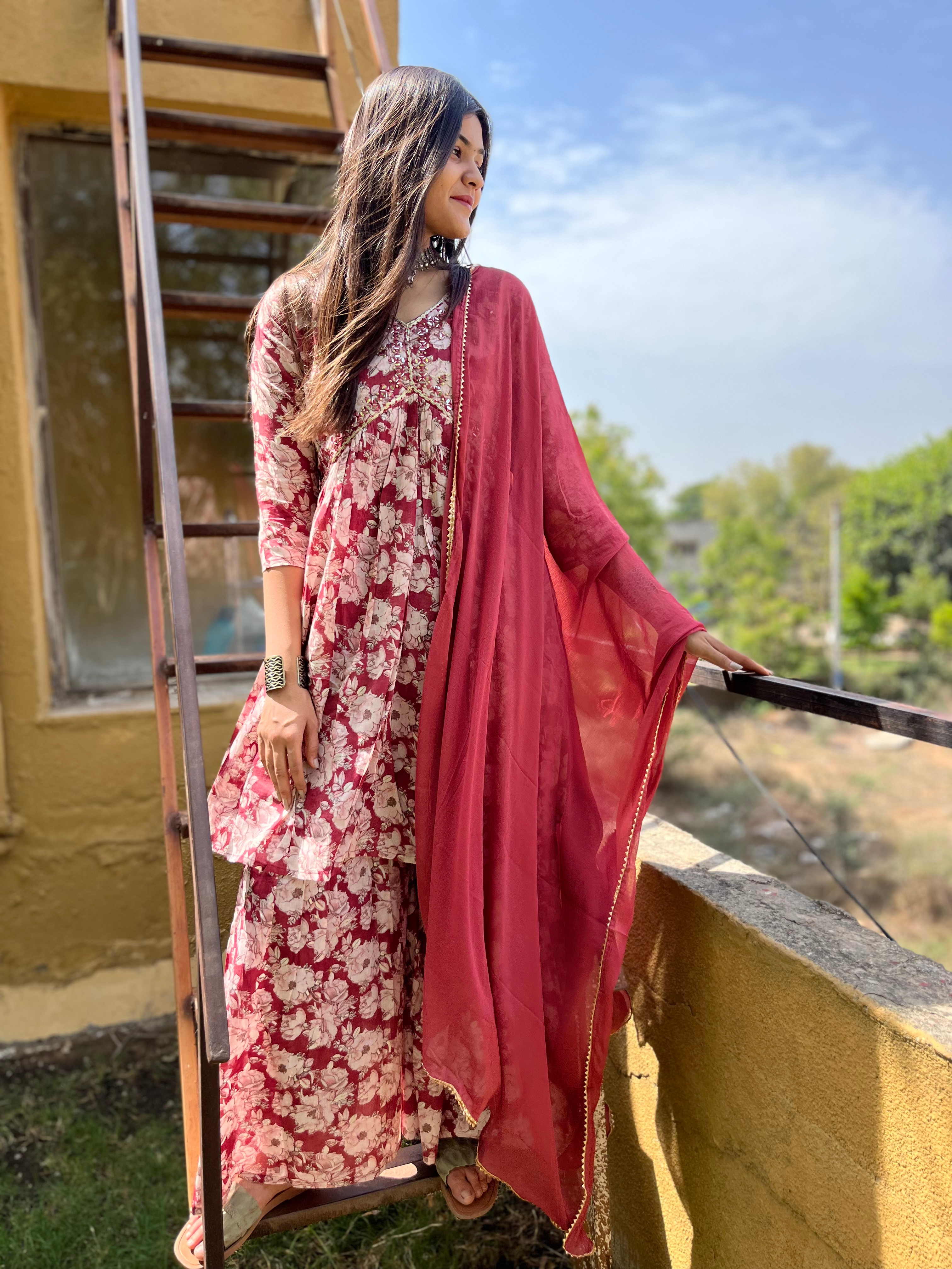 Image of Pure Mul Cotton Sharara Set - 3 Piece