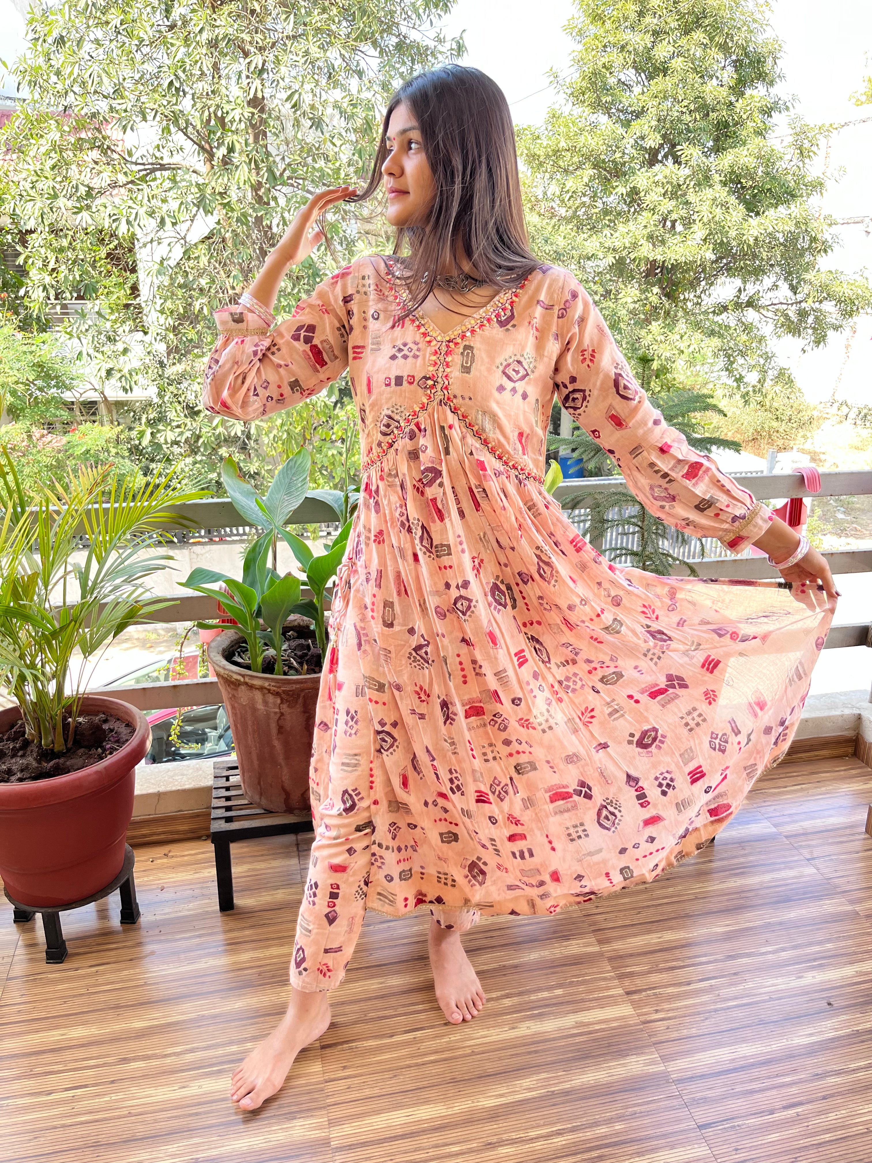 Image of 3 Piece Kurti Set- Peach