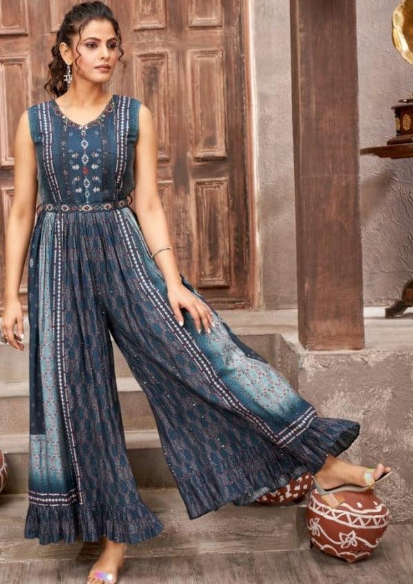 Pure Muslin Midnight Blue Jumpsuit with work