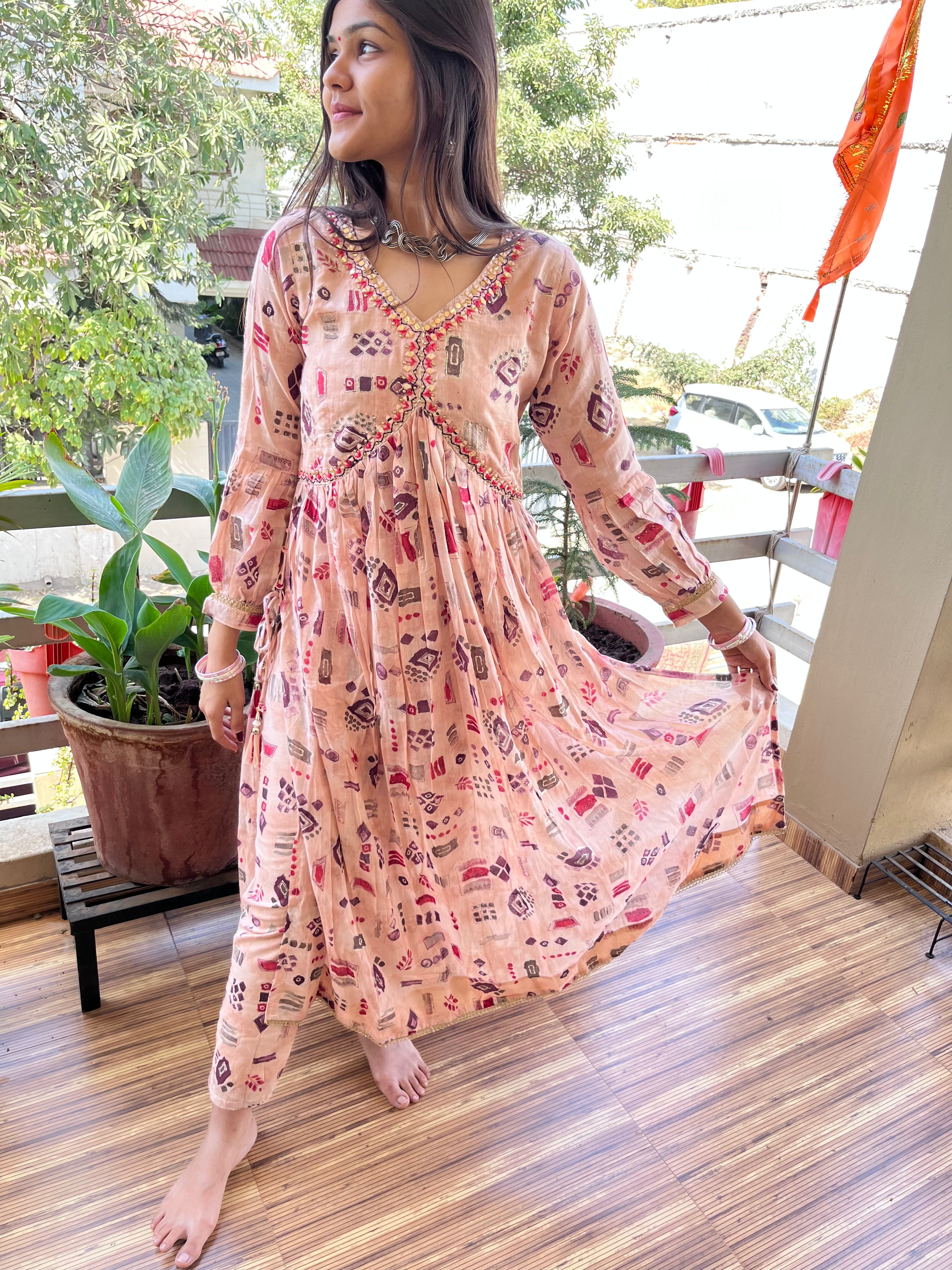 Image of 3 Piece Kurti Set- Peach
