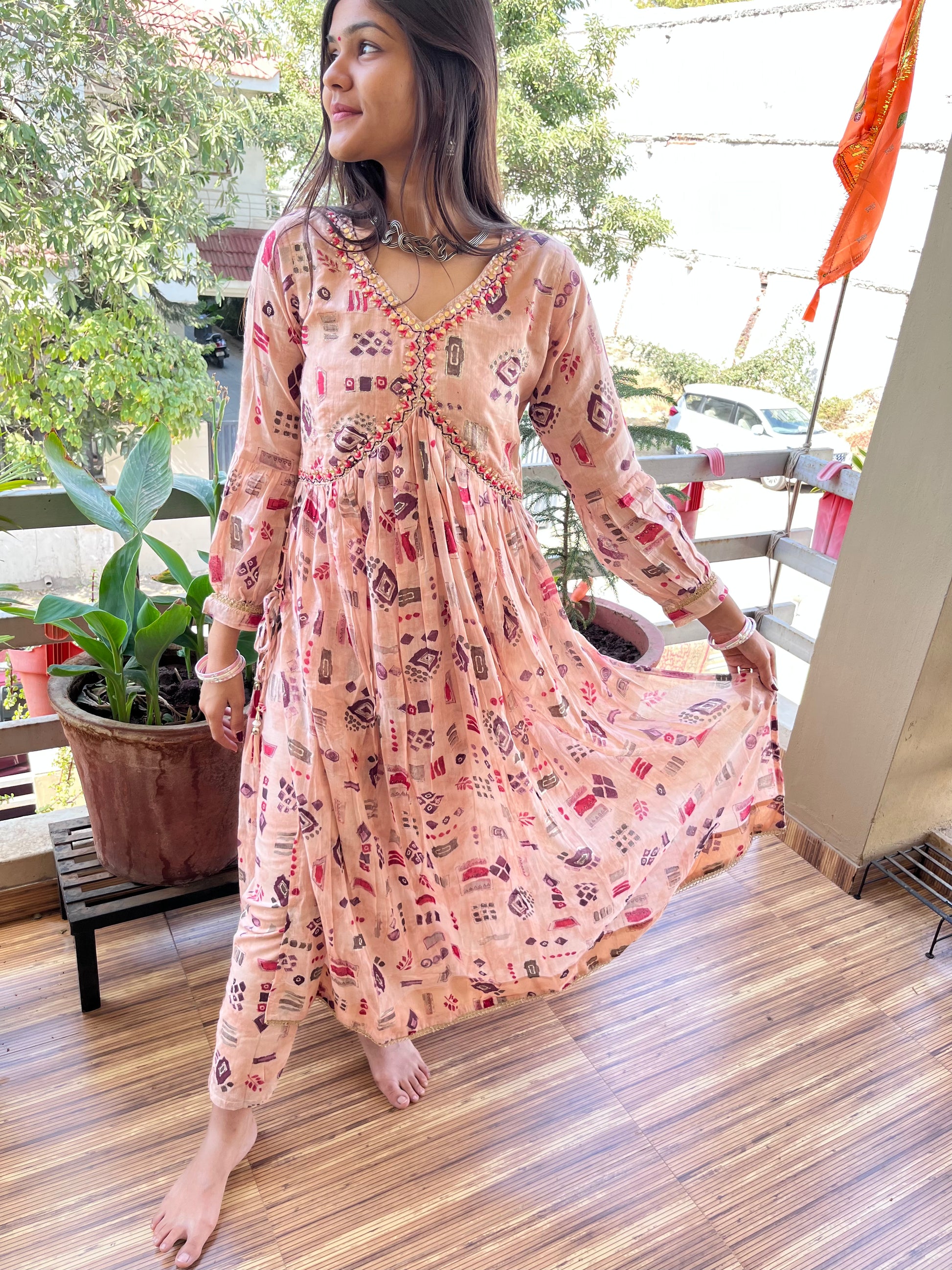 3 Piece Kurti Set- Peach
