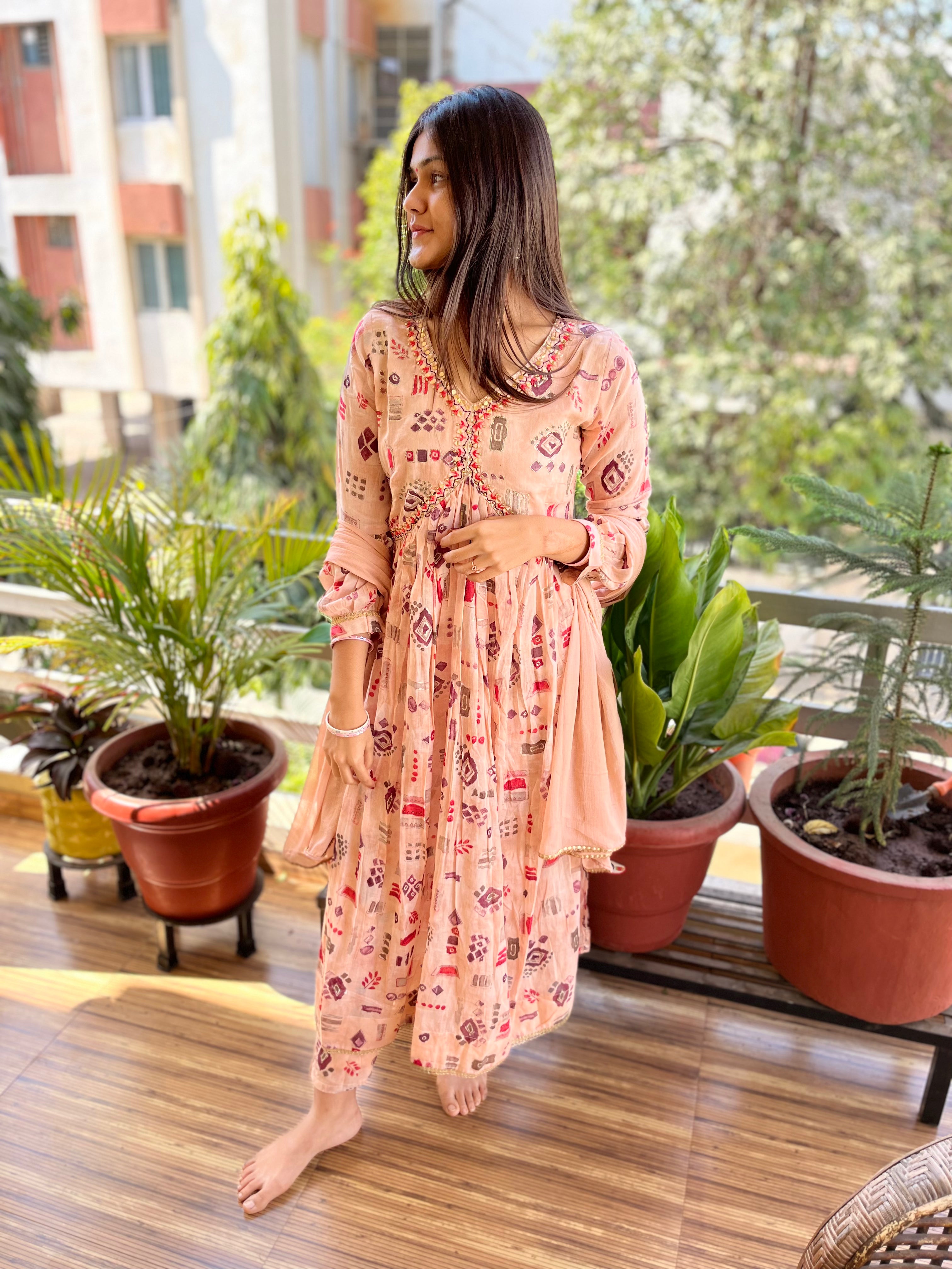 Image of 3 Piece Kurti Set- Peach