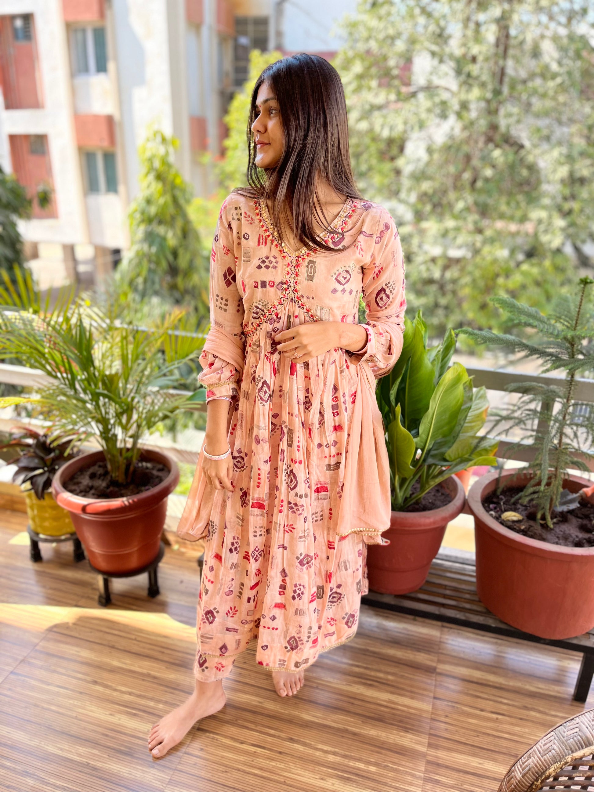 3 Piece Kurti Set- Peach