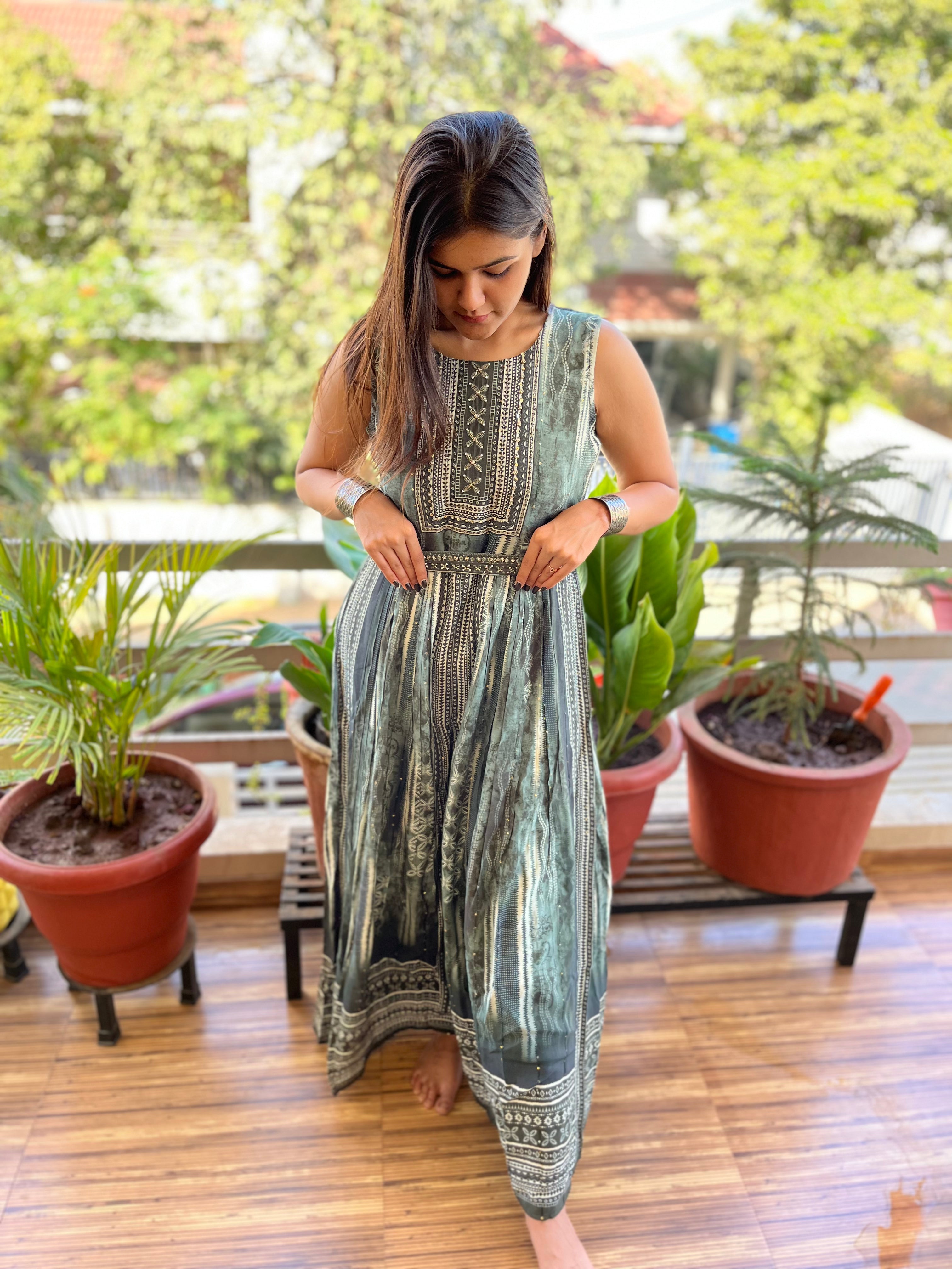 Pure Muslin Green Jumpsuit - with belt