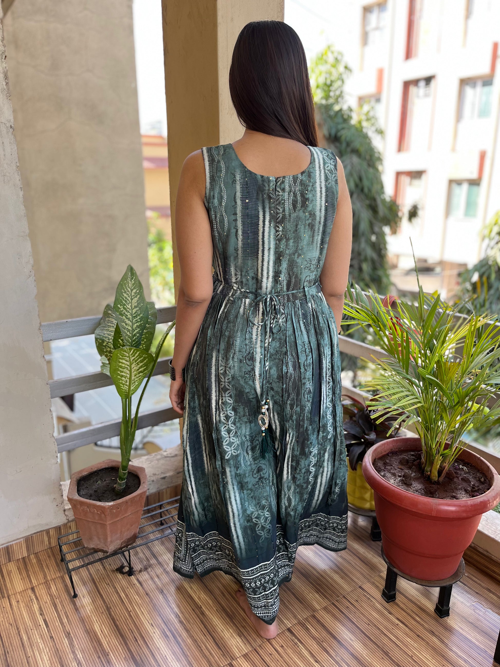 Pure Muslin Green Jumpsuit - with belt