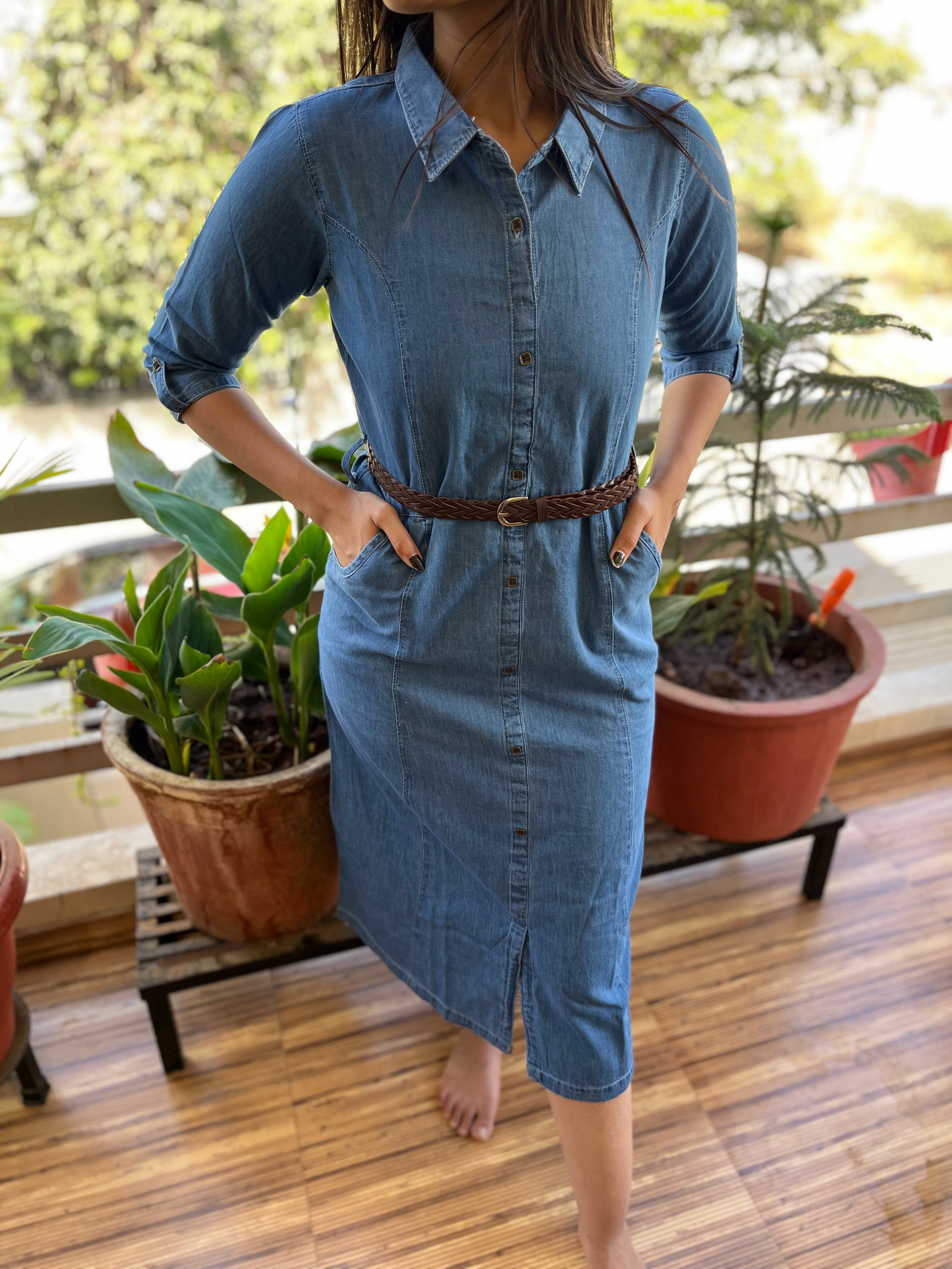 Image of Denim Cut Blue Long Kurti