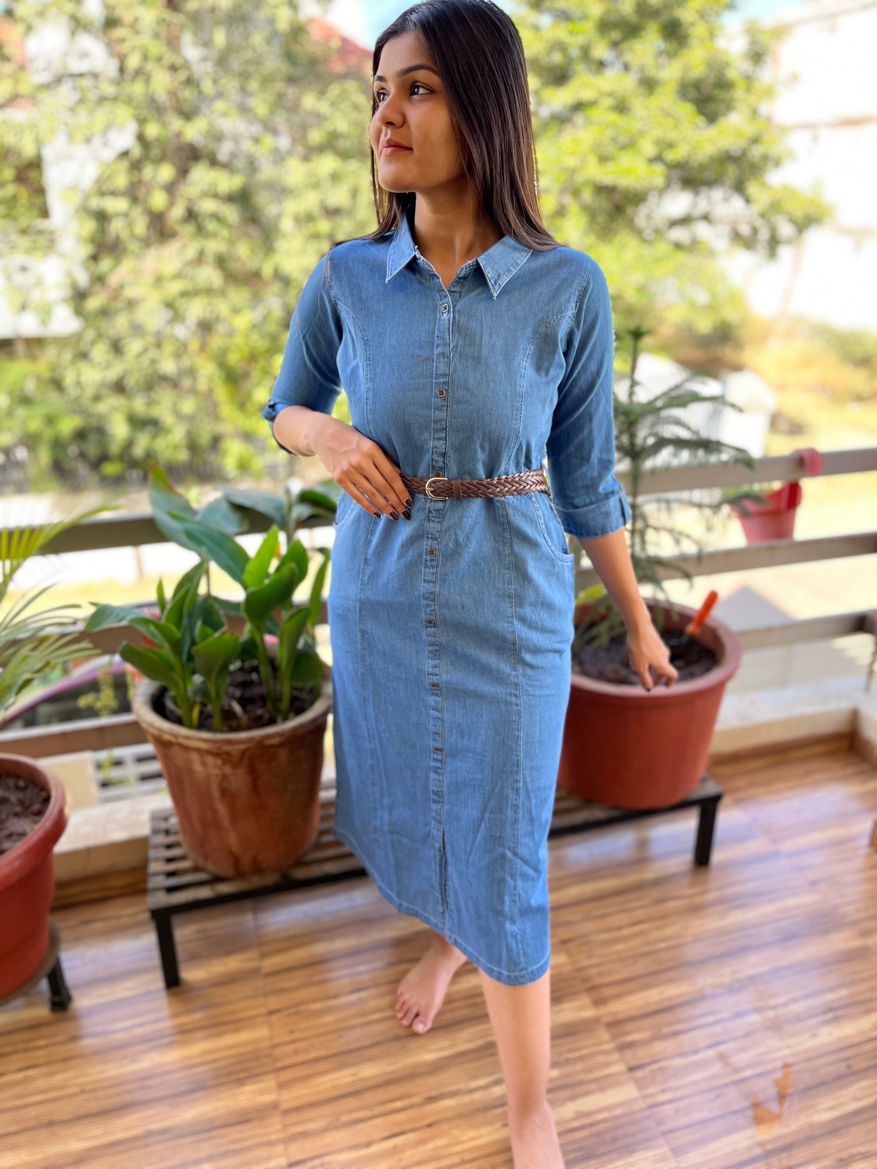 Image of Denim Cut Blue Long Kurti