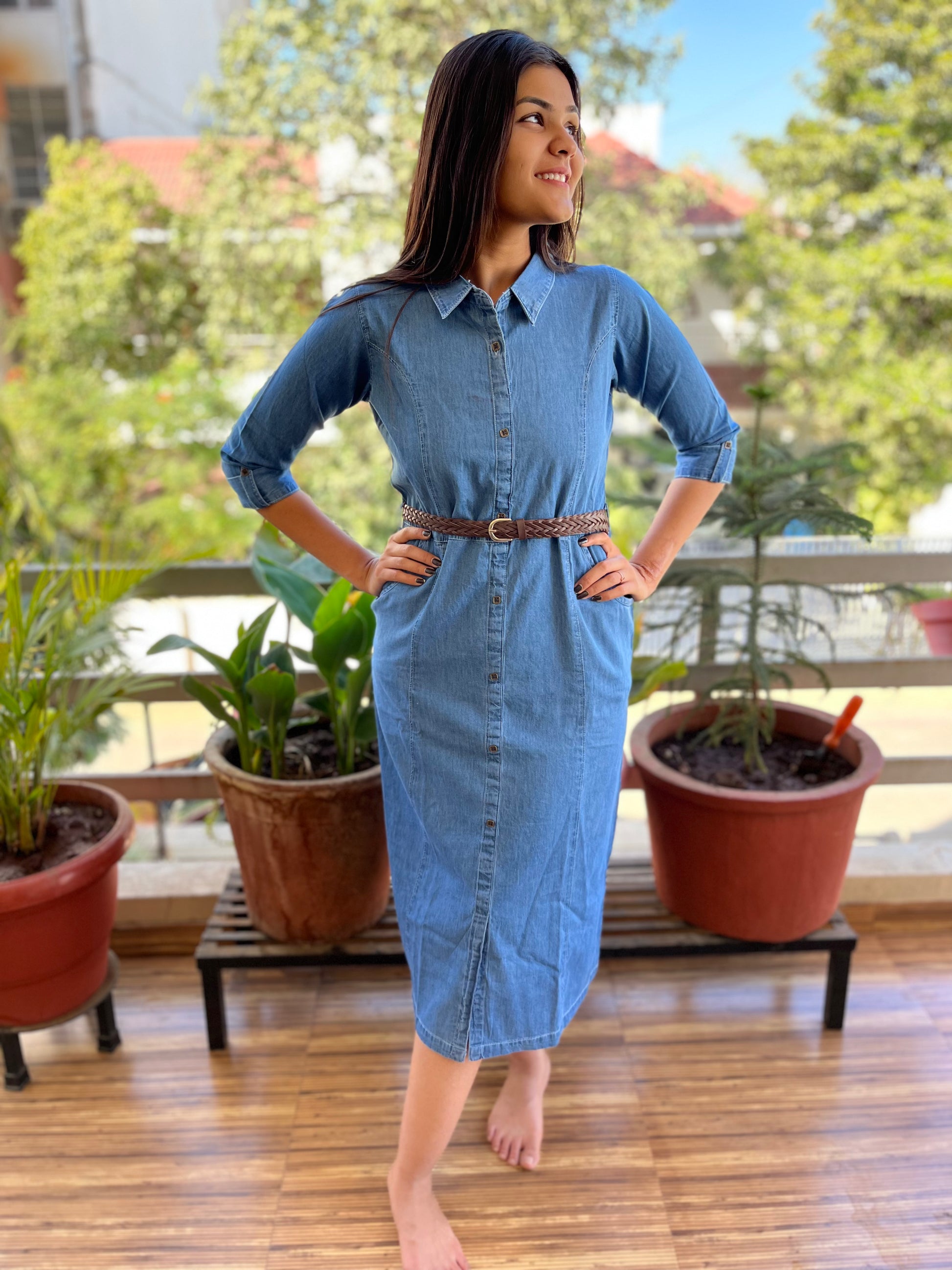 Denim Cut Blue Long Kurti