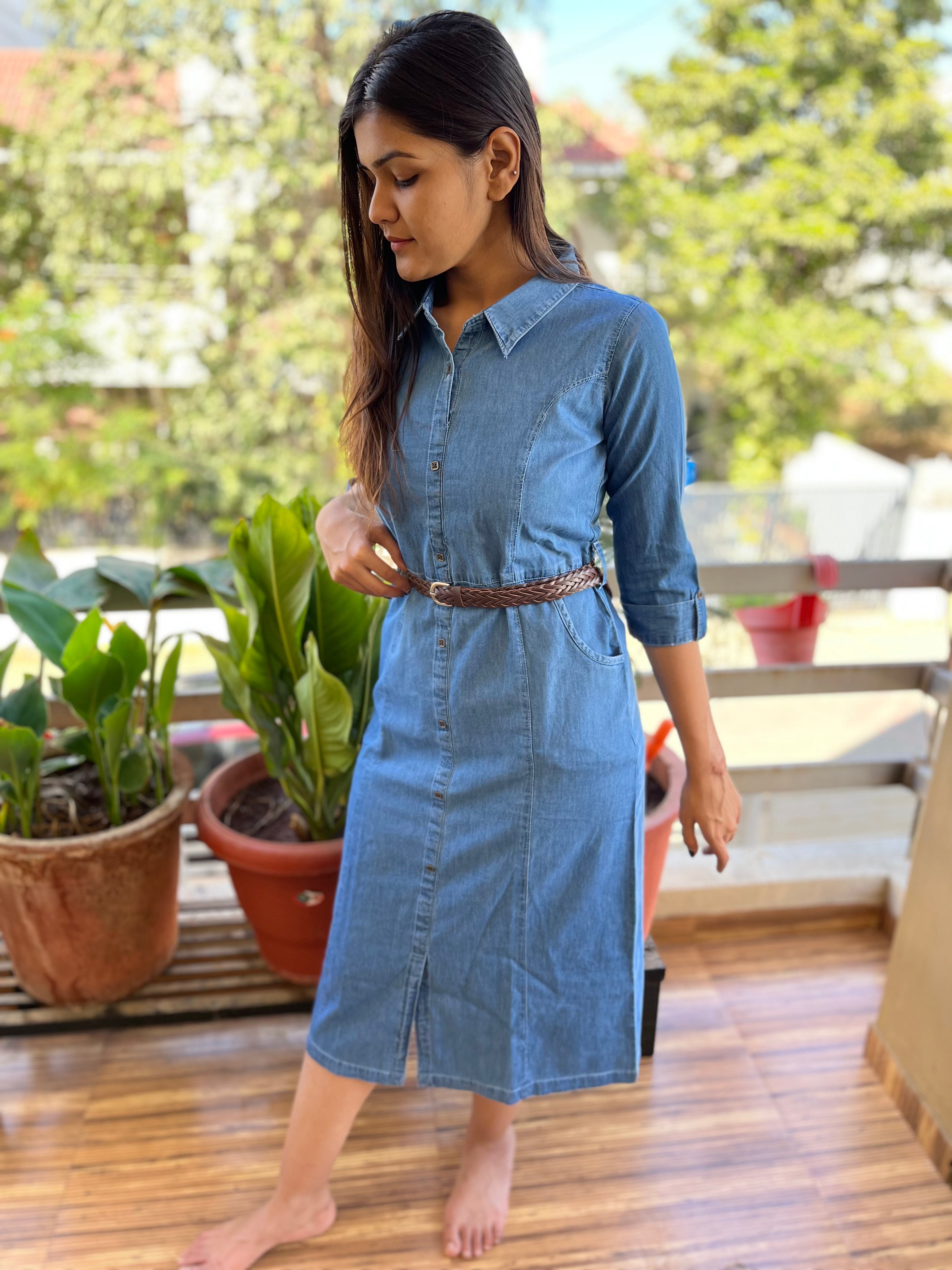 Image of Denim Cut Blue Long Kurti