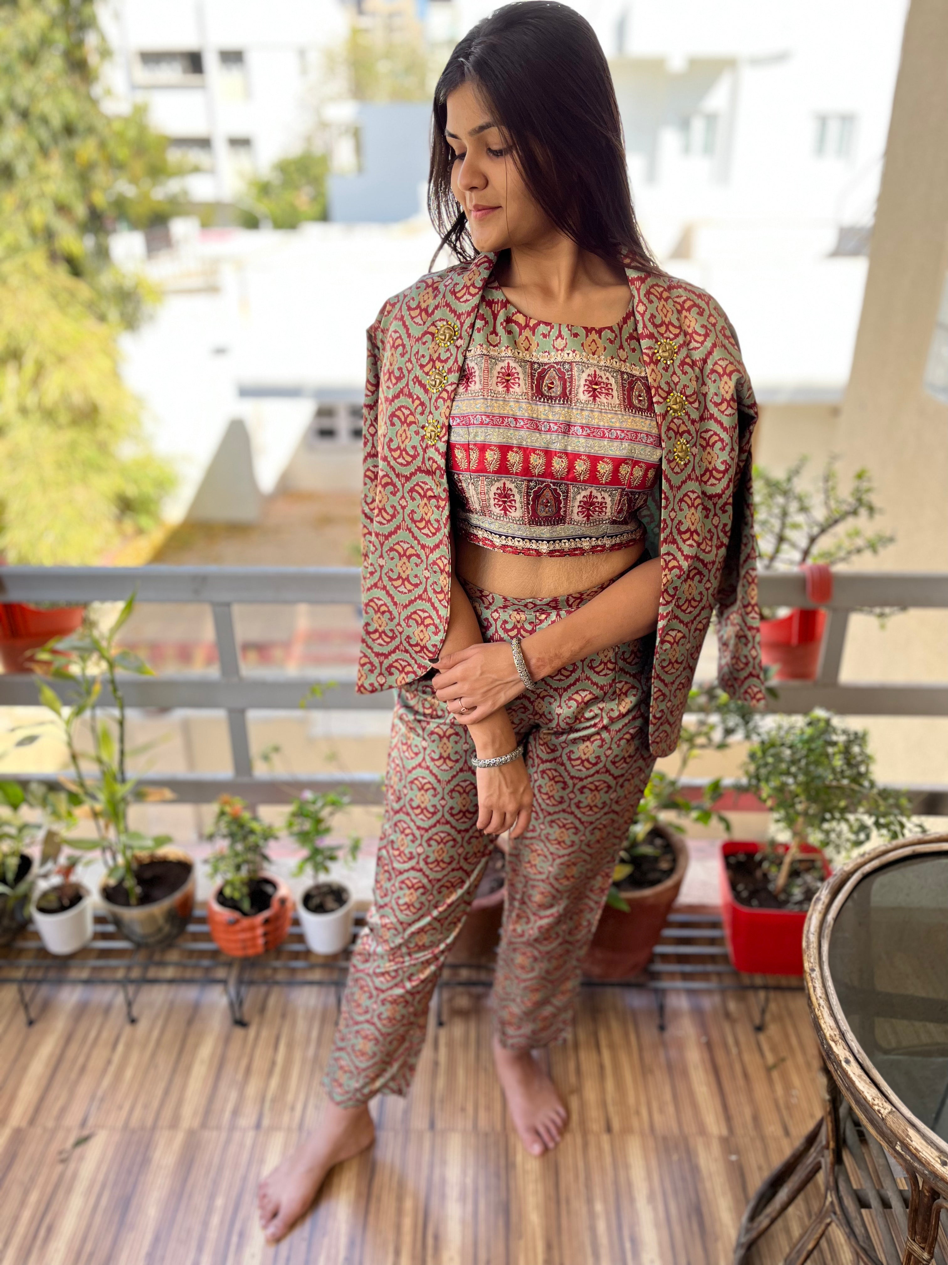 Image of Muslin Silk 3 Piece : Coord Set