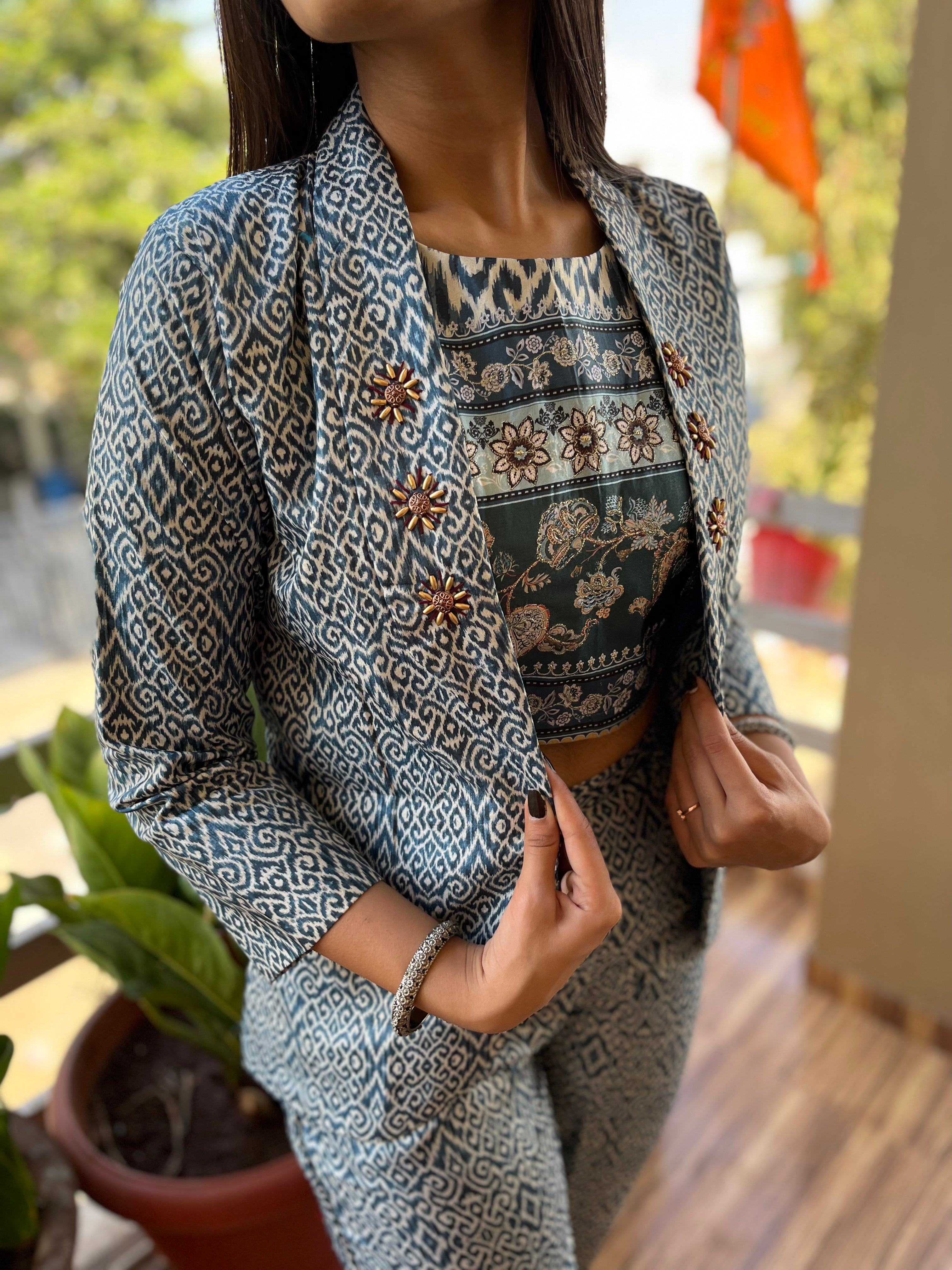 Image of Sky Blue Muslin Coord  Set- 3 Piece