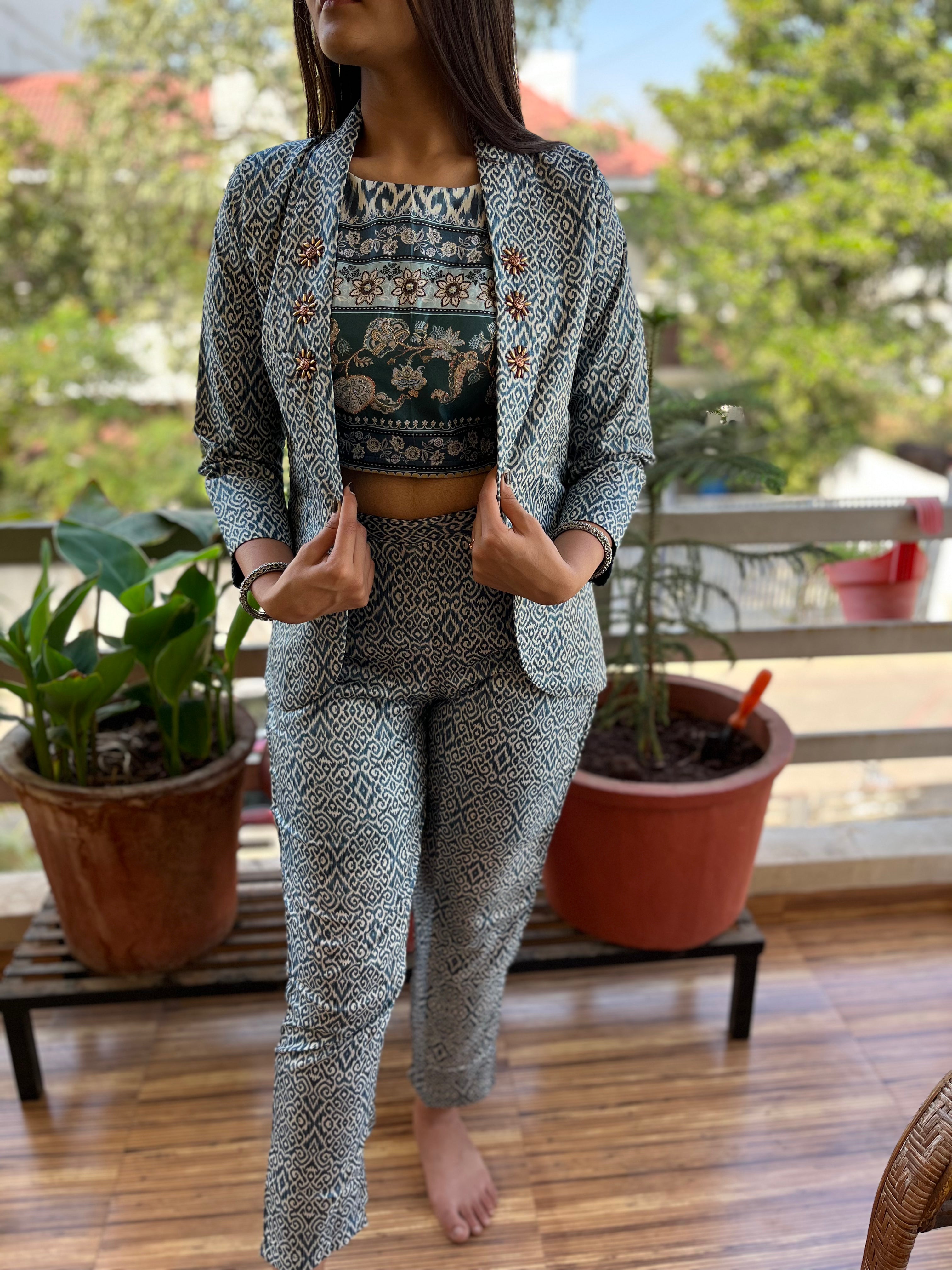 Image of Sky Blue Muslin Coord  Set- 3 Piece