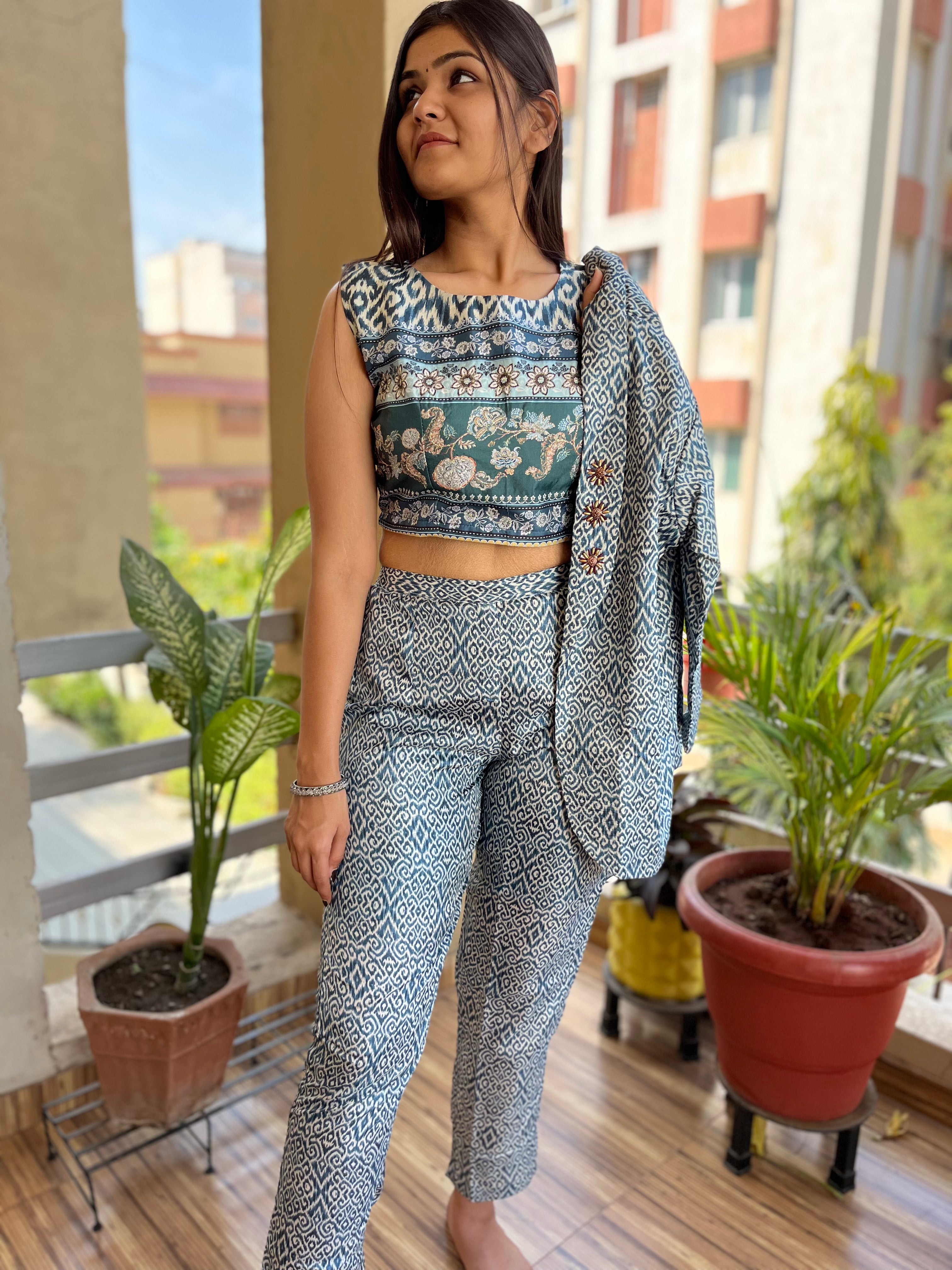 Sky Blue Muslin Coord  Set- 3 Piece